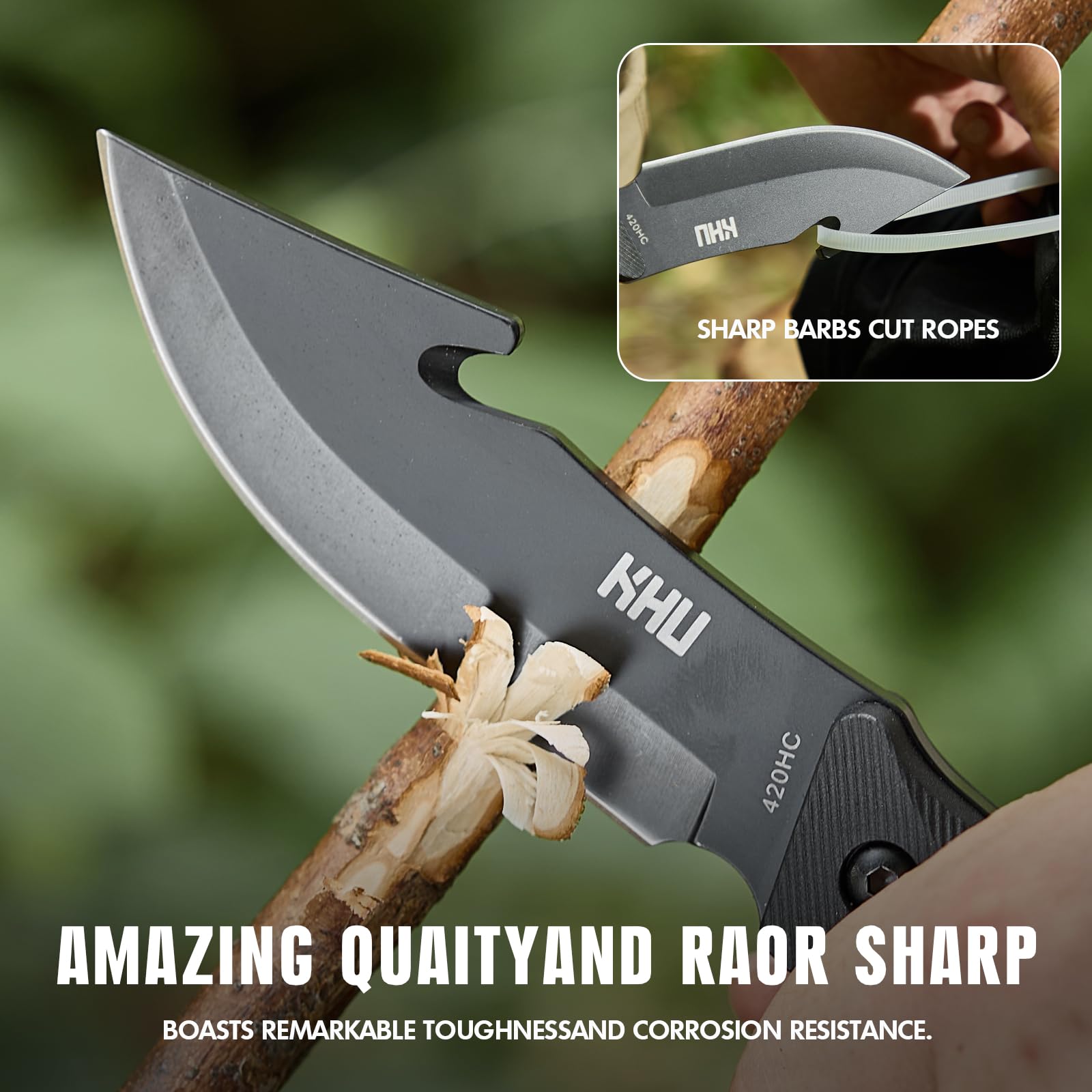 KHU 2 pcs 420HC Acciaio Ascia da campeggio Coltello da caccia - Coltello da campeggio sopravvivenza con fodero in nylon, Ascia da bushcraft per spaccare la legna Uso All'aperto caccia