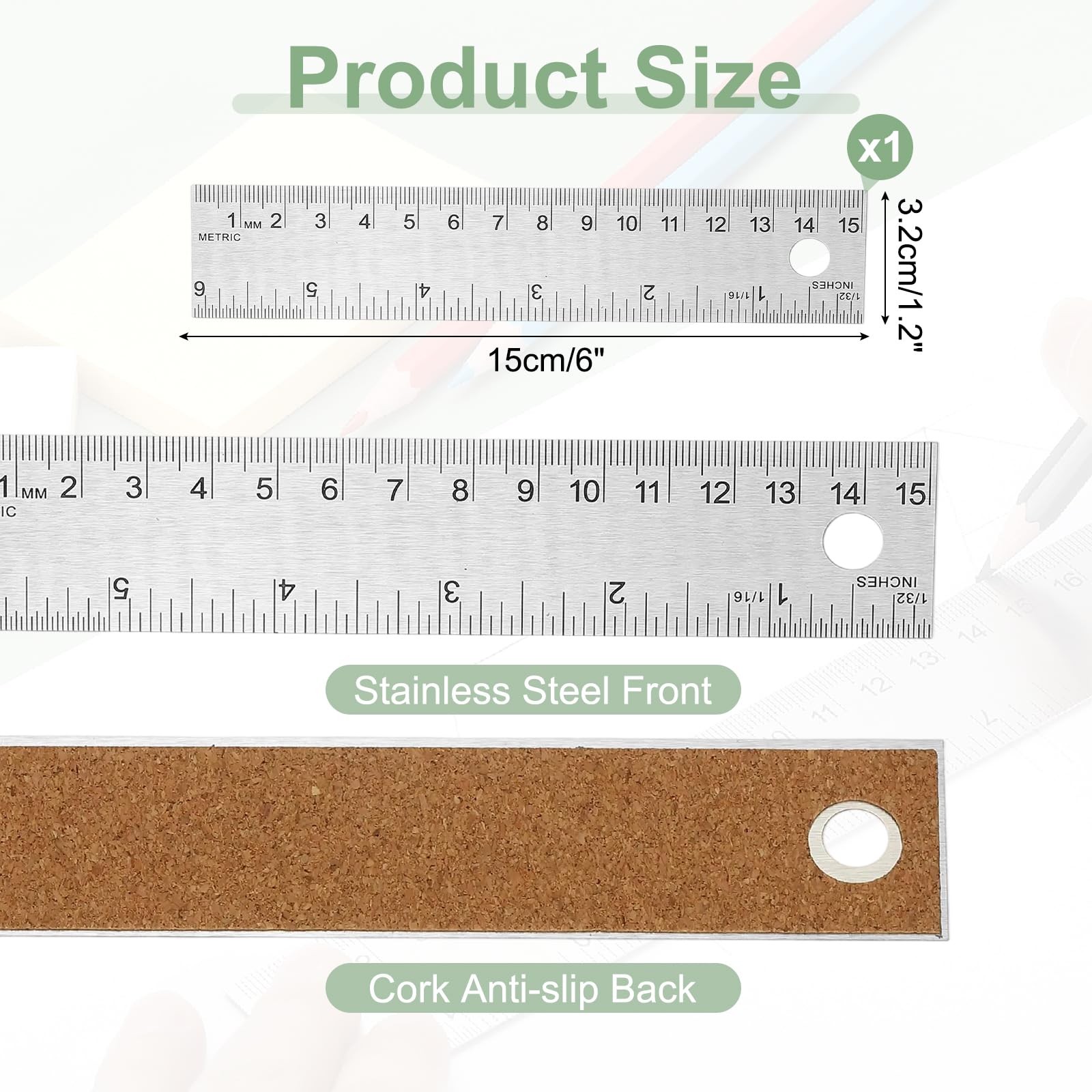 PATIKIL Stainless Steel Ruler Cork Backed - Image 2