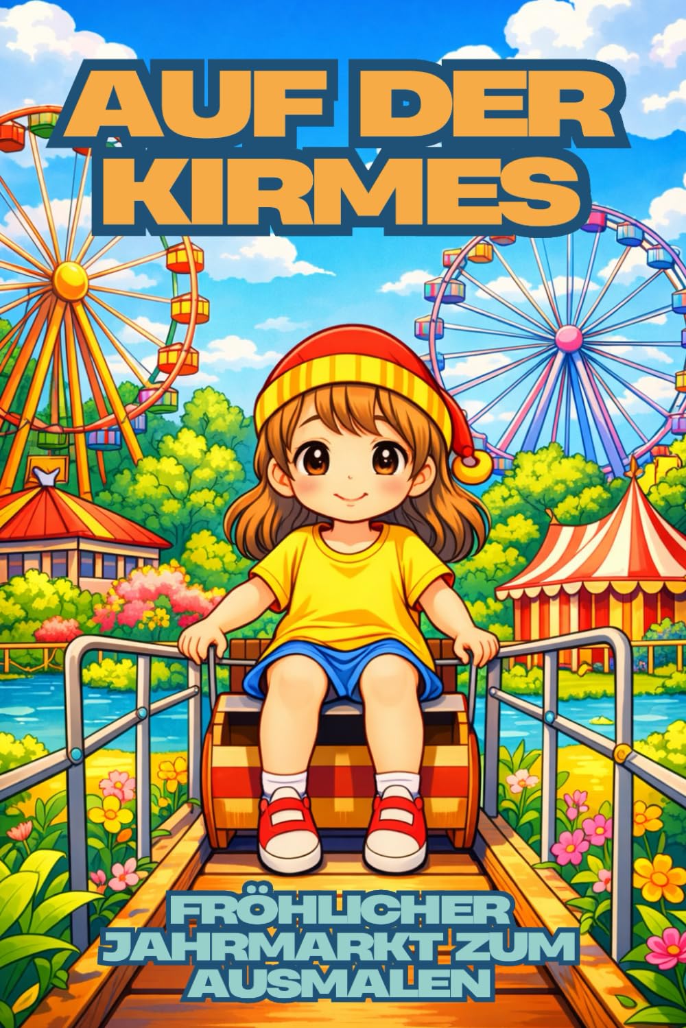Auf der Kirmes – Fröhlicher Jahrmarkt zum Ausmalen für Kinder & Senioren: 79 liebevolle Ausmalbilder mit Kindern auf dem Jahrmarkt – entspannendes Malbuch mit großen Motiven, jede zweite Seite frei