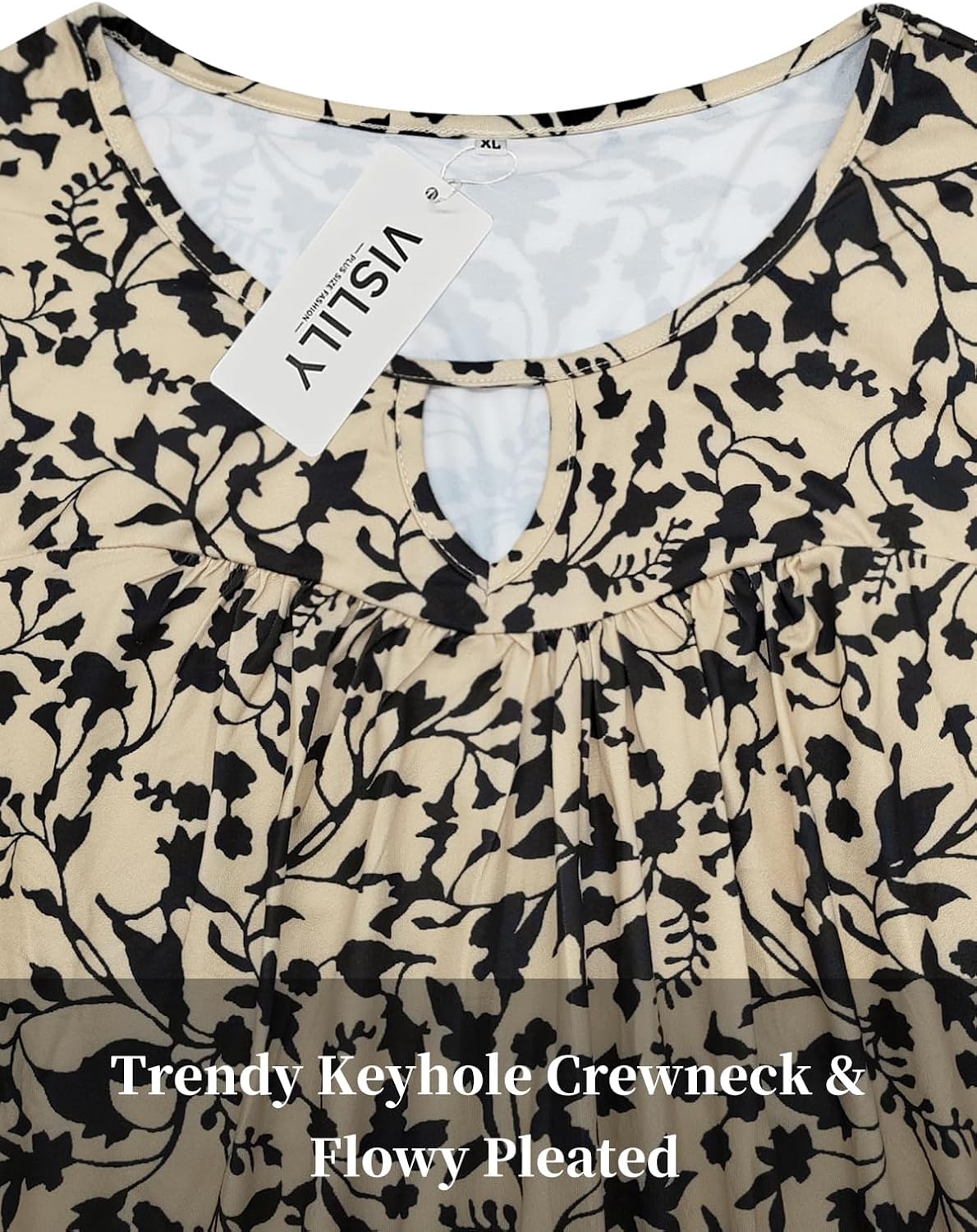 VISLILY Womens-Plus-Size-Dressy-Tops Trendy Keyhole Crewneck T Shirts Casual Long Sleeve Tunics Flowy Pleated Blouses XL-5XL - Image 4