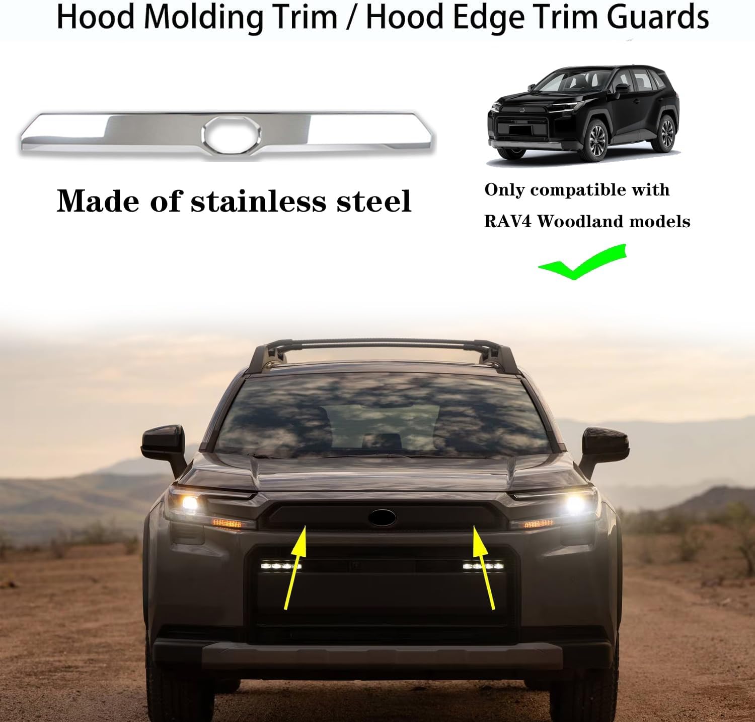 Chrome Front Hood Molding Trim for Toyota RAV4 Woodland 2026, Chrome Front Grille Accessories Trim Protecpor Cover Guard