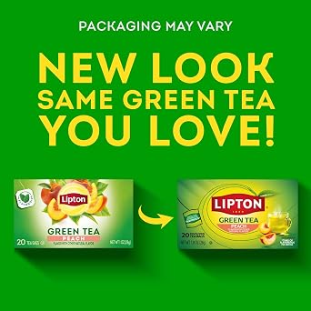 Lipton Peach Green Tea Bags, Flavored, Unsweetened Teabags for Hot Tea or Peach Iced Tea with Caffeine and Flavonoids, 20 Total Tea Bags