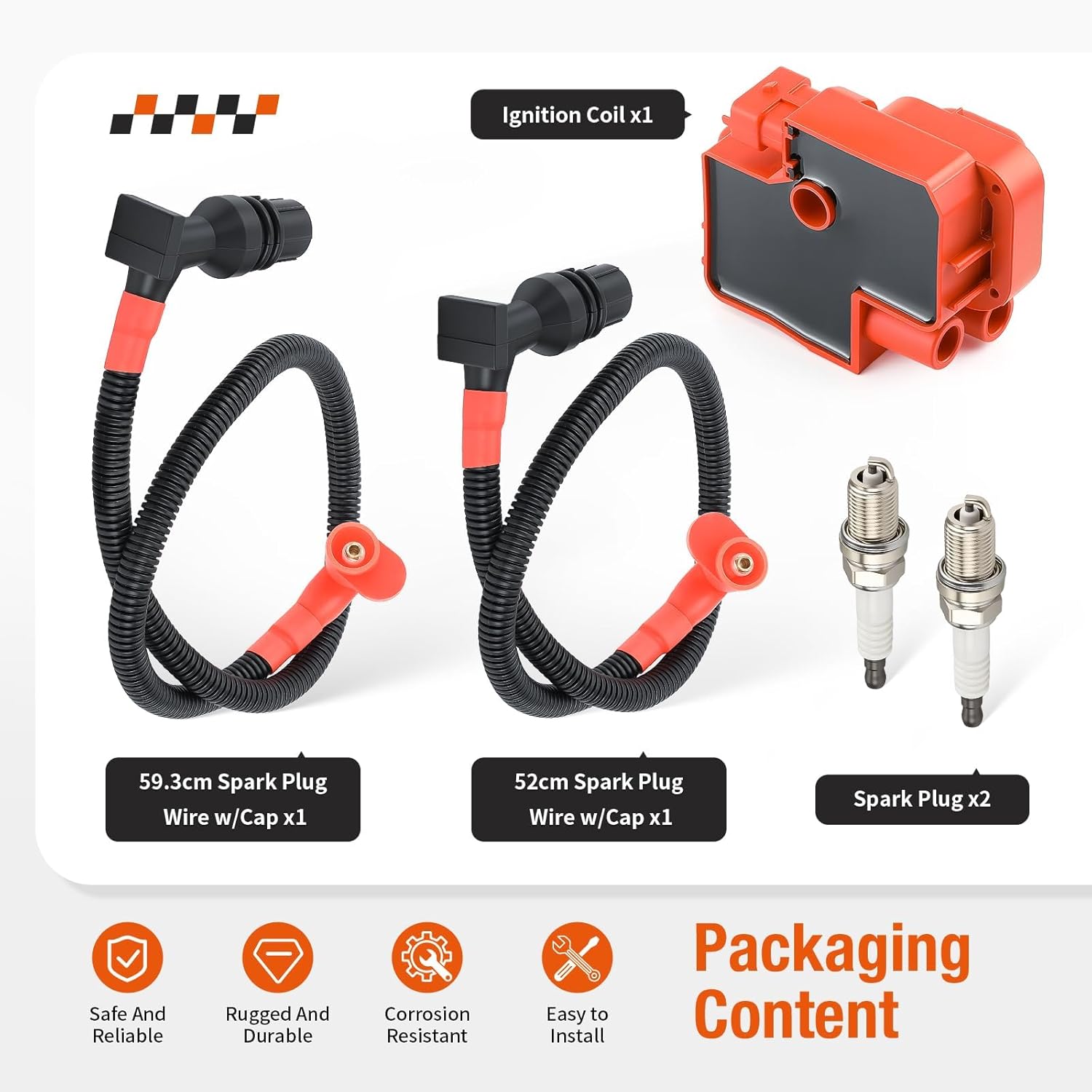 For Polaris Ranger 800 2011-2017 RZR 800 4/S Ignition coil + Spark plug + Wire Cap 2011-2014 4010425