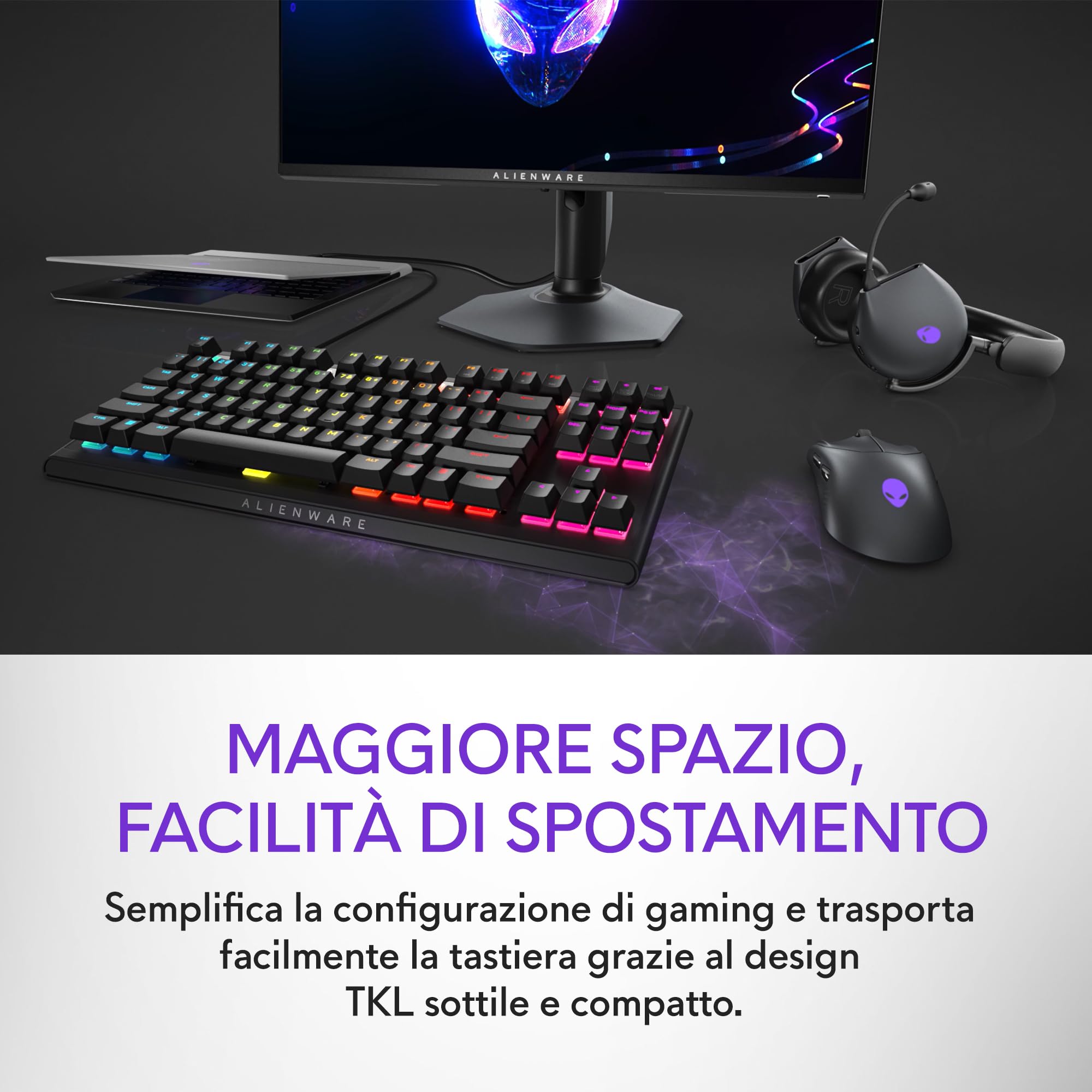 Alienware Tastiera gaming cablata AW420K, Cherry MX Red, RGB per tasto | Connessione USB, Altezza regolabile, N-key rollover, Dark Side of the Moon, Cavo USB-C 2 m
