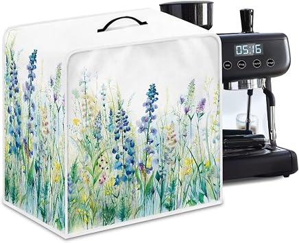 Kitchen Coffee Maker Dust Cover Protection Cover Top Handle Design Heat-Resistant Dust Protection Anti-scratch Coffee Machine Cover Kitchen Appliances Cover, Blue Green Floral