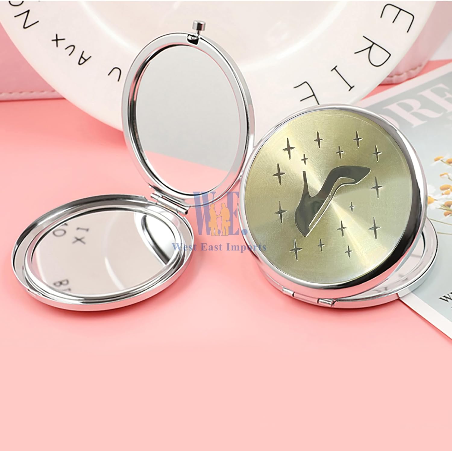 WE Personalized Silver Compact Mirror Favor (12 PCS) - Cinderella High Heel Shoe Design Quinceanera/Sweet 16/ Zapatilla de Cenicienta Birthday Gift (Turquoise)