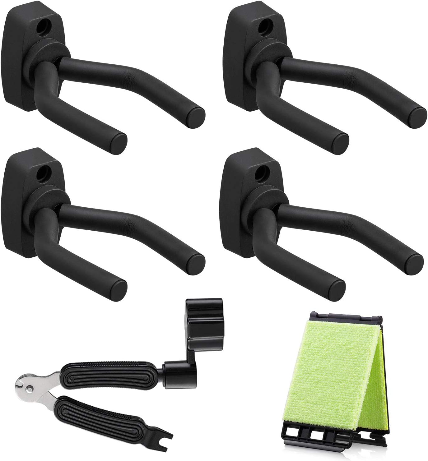 Guitar Accessories Set Guitar Wall Mount Hanger Hook Holder Stand, 4-Pack Guitar Hangers Hooks for Guitar/Bass/Mandolin/Ukulele (3 in 1 Guitar Repair Tool and Guitar String Fretboard Cleaner Included)