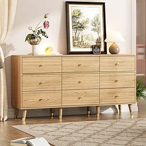 Amazon.com: Chrangmay 9 Drawer Dresser,63" Wide Mid Century Modern ...