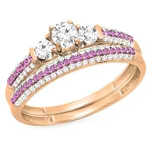 Dazzlingrock 10K White Gold Bridal Ring Set - 7mm Cushion White Sapphire & Round Diamonds, Size 6 - View #12