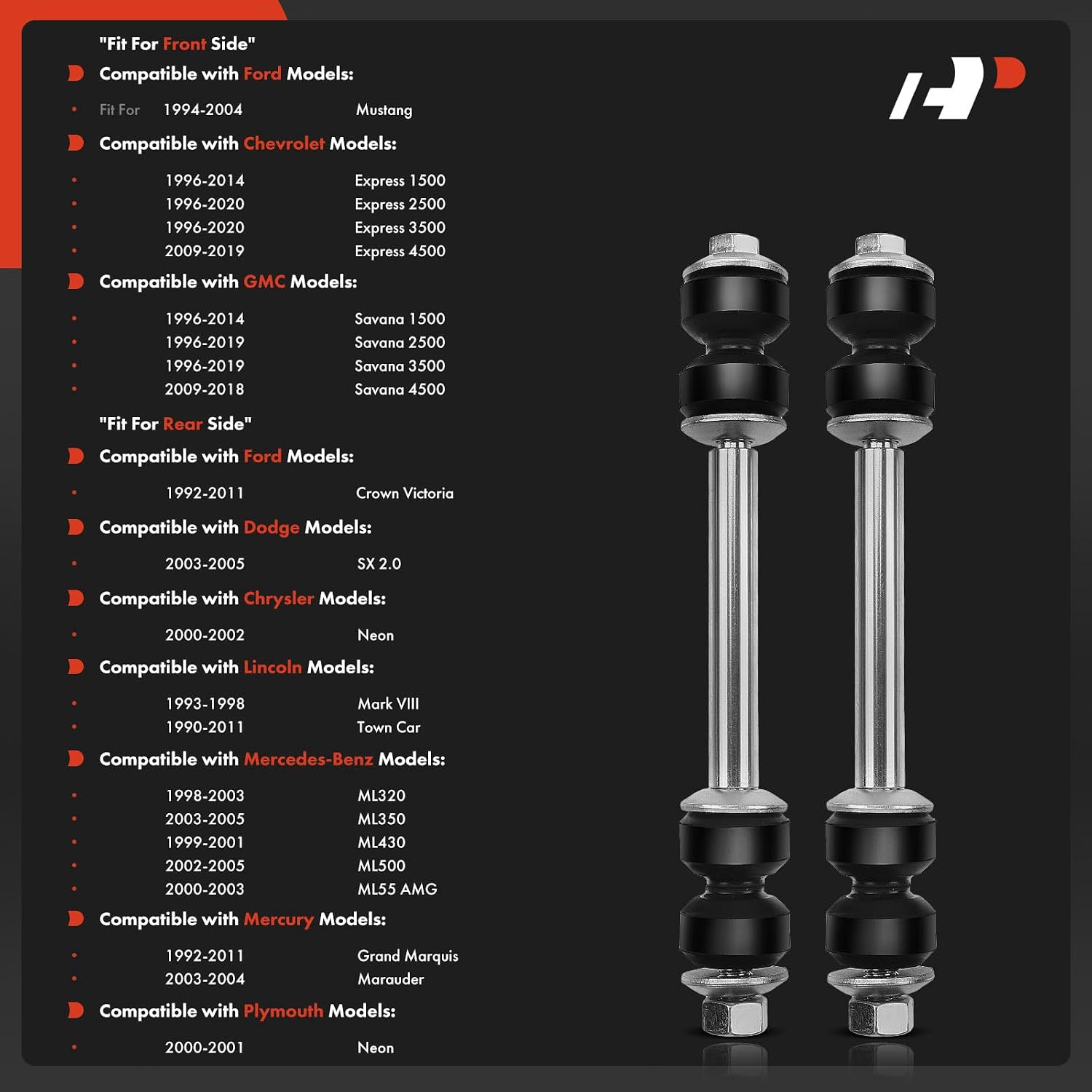 A-Premium 2 x Front or Rear Sway Bar Links Stabilizer Bar Links, Compatible with Ford Mustang, Crown Victoria, Chevrolet Express, Neon, GMC Savana, Lincoln Town Car, Dodge SX 2.0, Mercedes-Benz ML320
