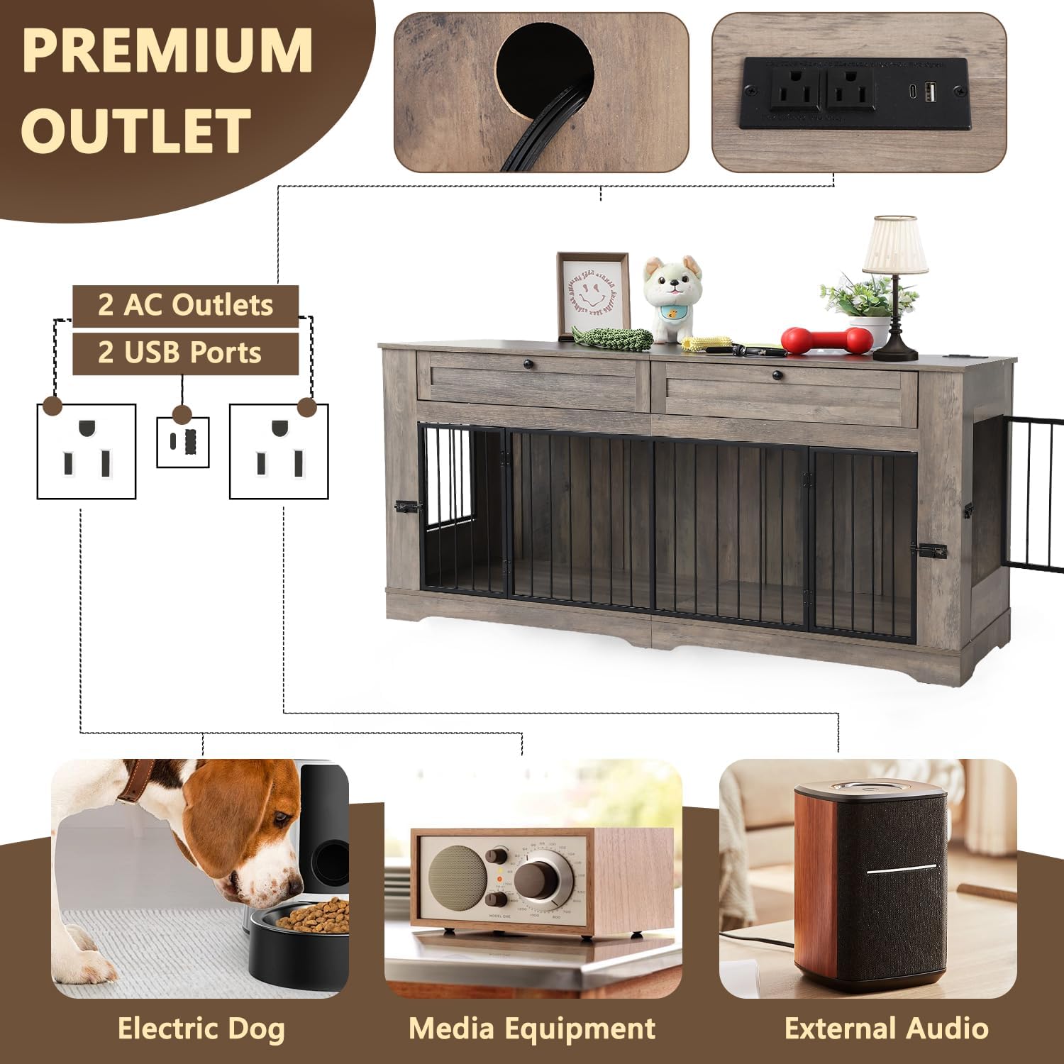 Stylish & Functional: Review of the Large Wooden Dog Crate with Charging Station