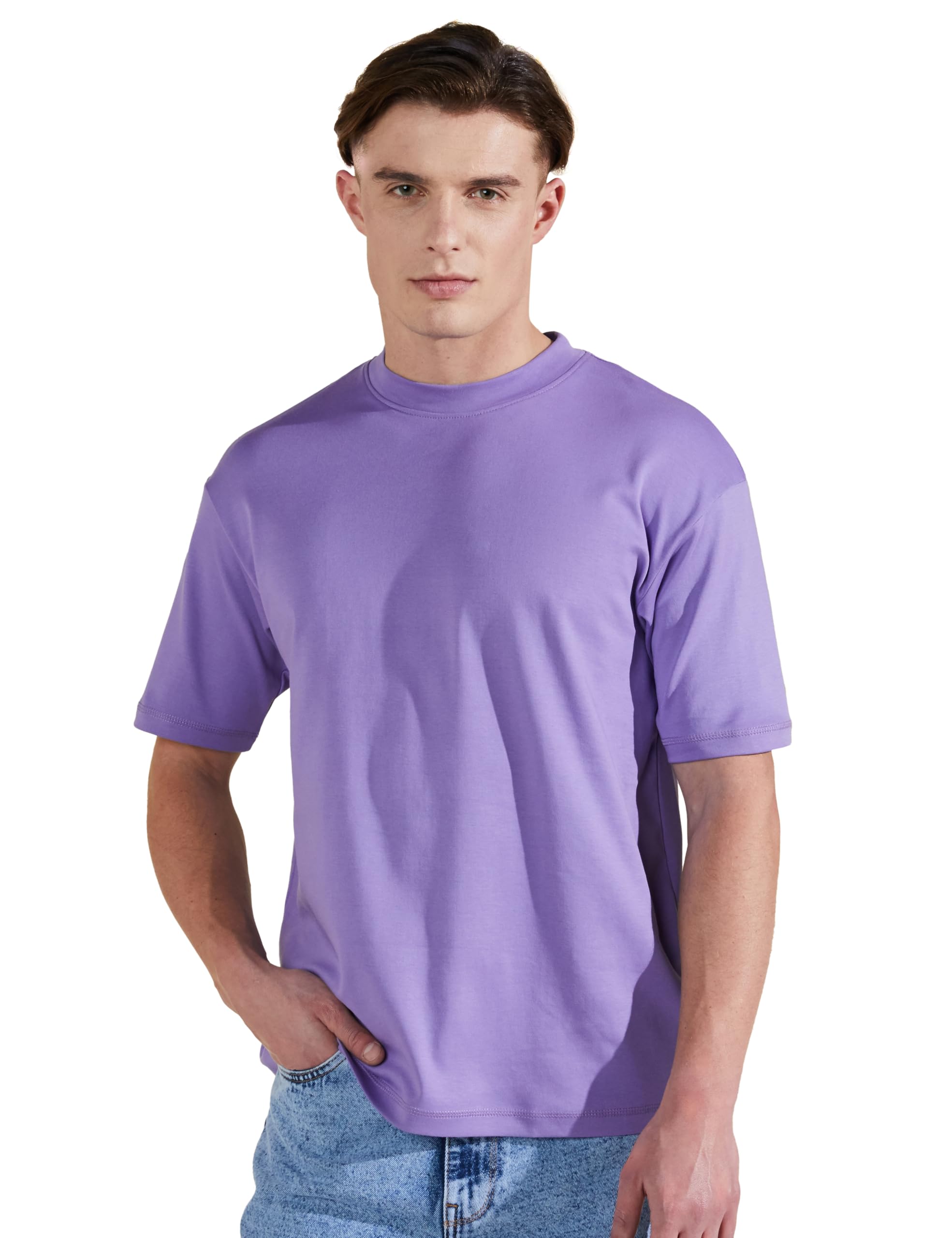 amazon brand - symbol Men's Solid Cotton Oversized Round Neck Tshirt | Half Sleeve | Plain (Available in Plus Sizes)-picture-46