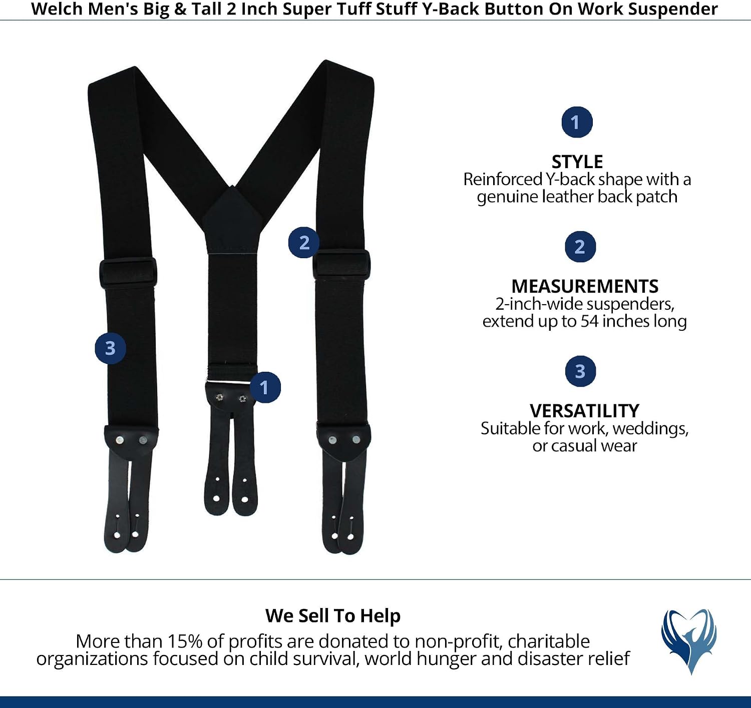 Welch Men's Big & Tall 2 Inch Super Tuff Stuff Y-Back Button On Work Suspender