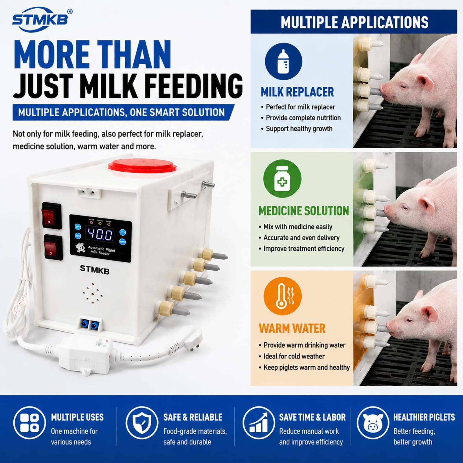 Alimentador Automático De Leche para Lechones con Control De Temperatura, Alimentador De 10 Tetinas con Bomba Mezcladora De Circulación De Agua, Equipo Inteligente De Alimentación para Granjas