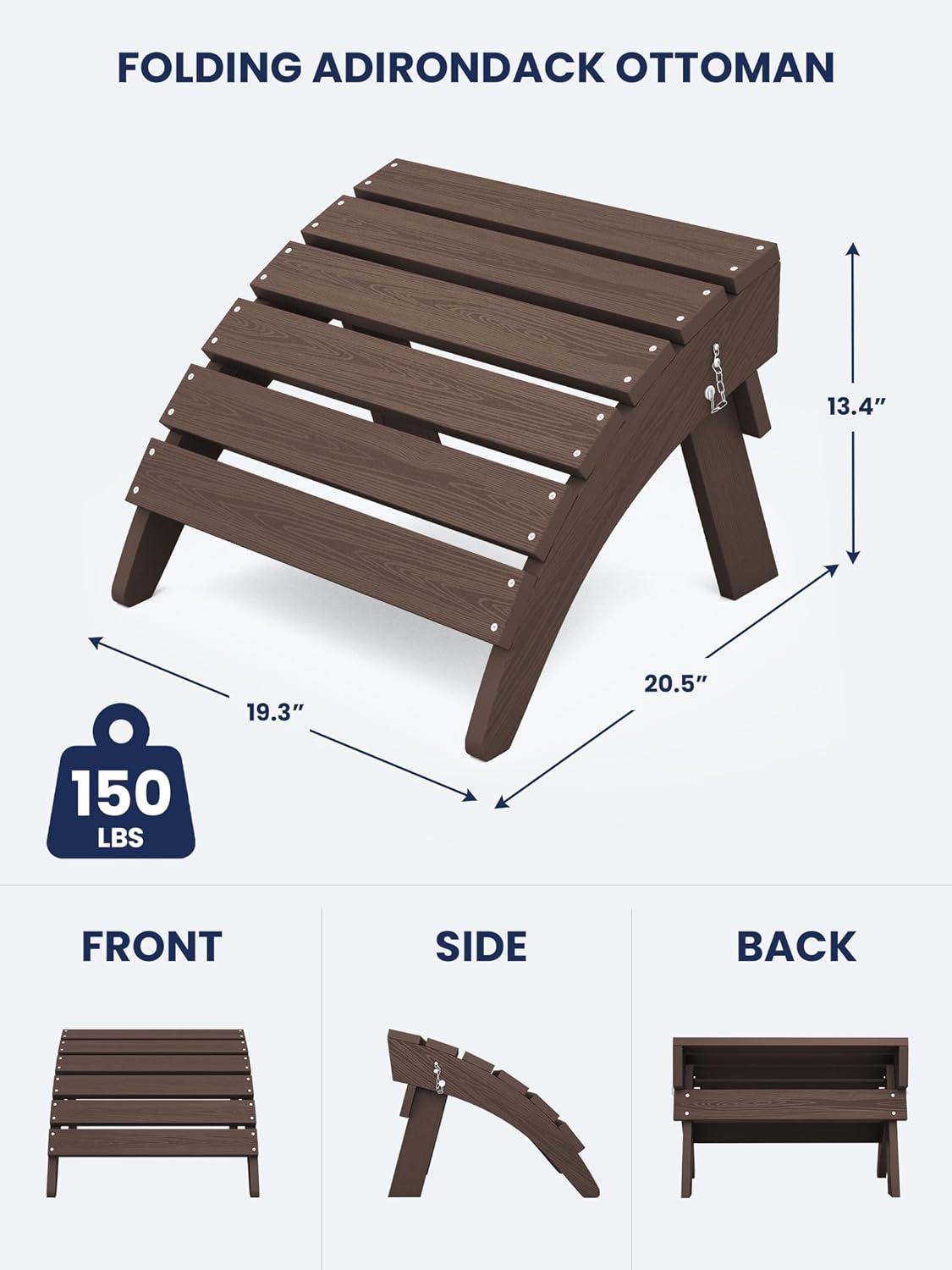 KINGYES Folding Adirondack Ottomans Set of 4 for Adirondack Chair, Coffee