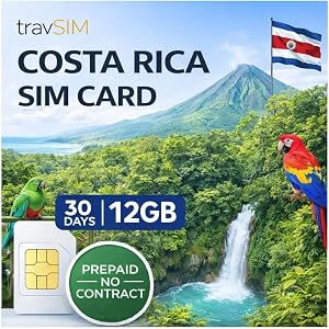 SIM Karte Costa Rica mit 12 GB Highspeed-Mobilfunkdaten | Der Tarif der Costa Rica Karte ist 30 Tage lang gültig | Kostenloses Roaming in EL Salvador, Guatemala, Nicaragua und Panama | travSIM