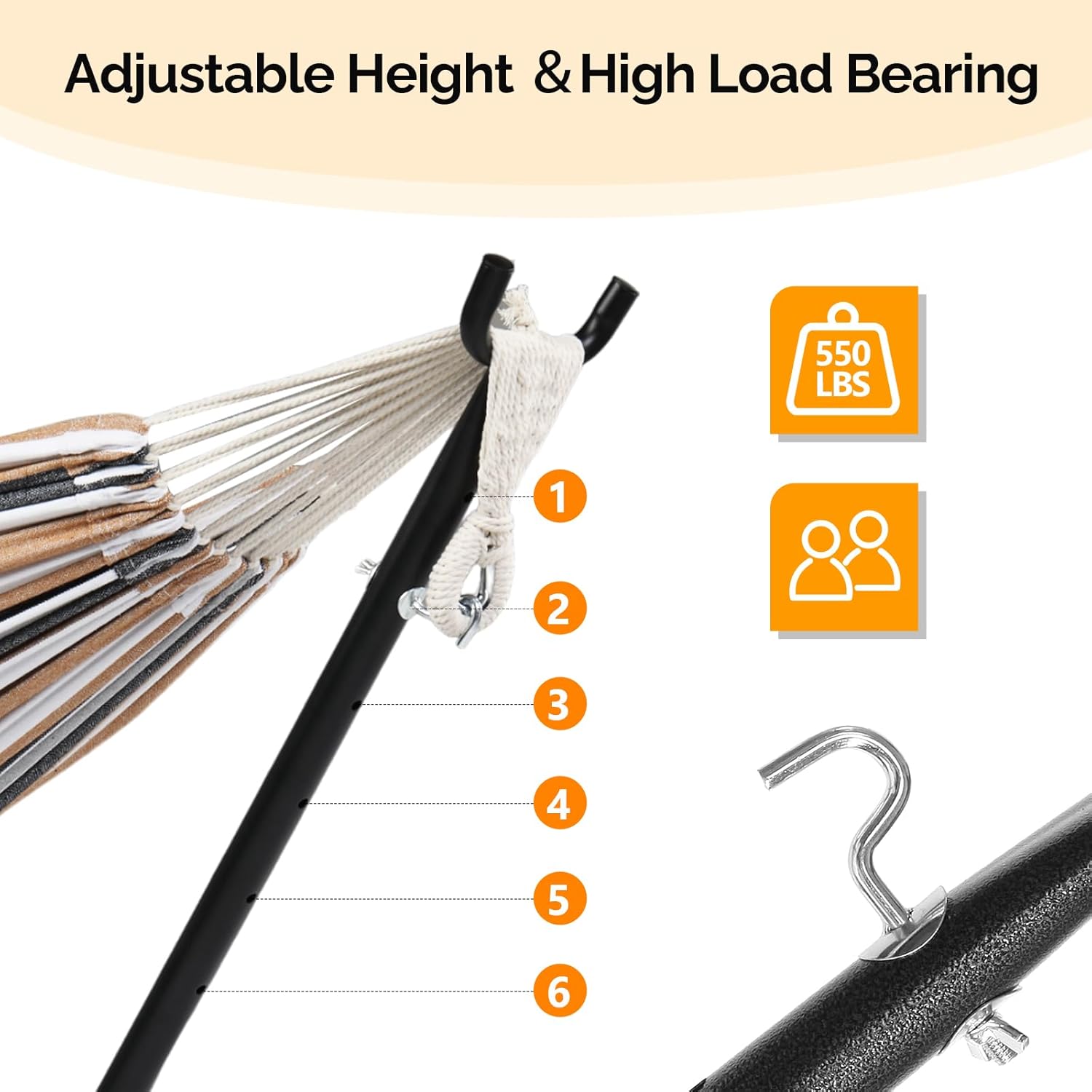 ONCLOUD 550 LBS Capacity Hammock Stand with Portable Carrying Bag, Heavy Duty 2-Person Hammock Frame for Outdoors & Indoors-Black