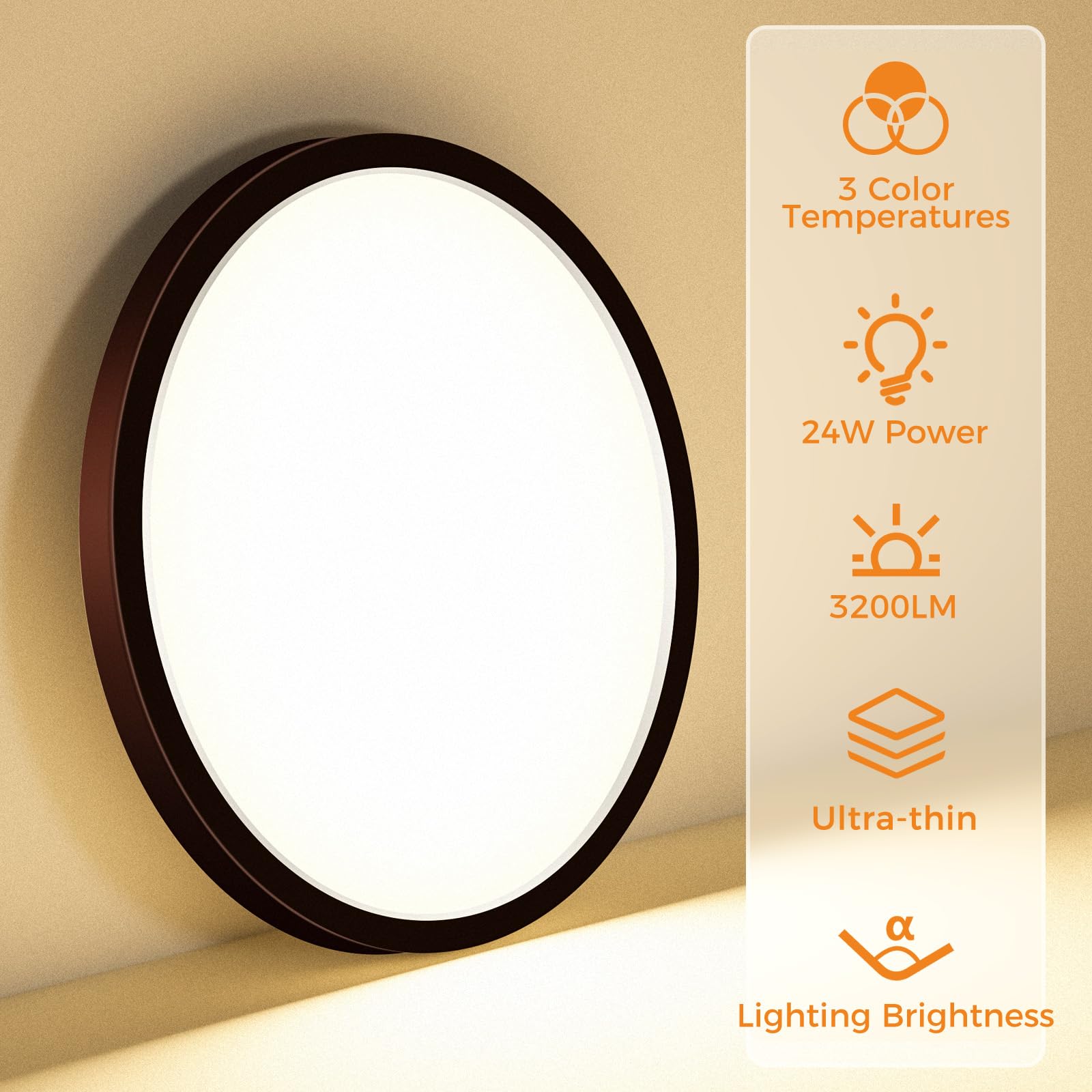 slochi Bathroom Light, 3000K/4000K/6500K 3 Color Temperature, Waterproof IP44, Round, Modern - Image 3
