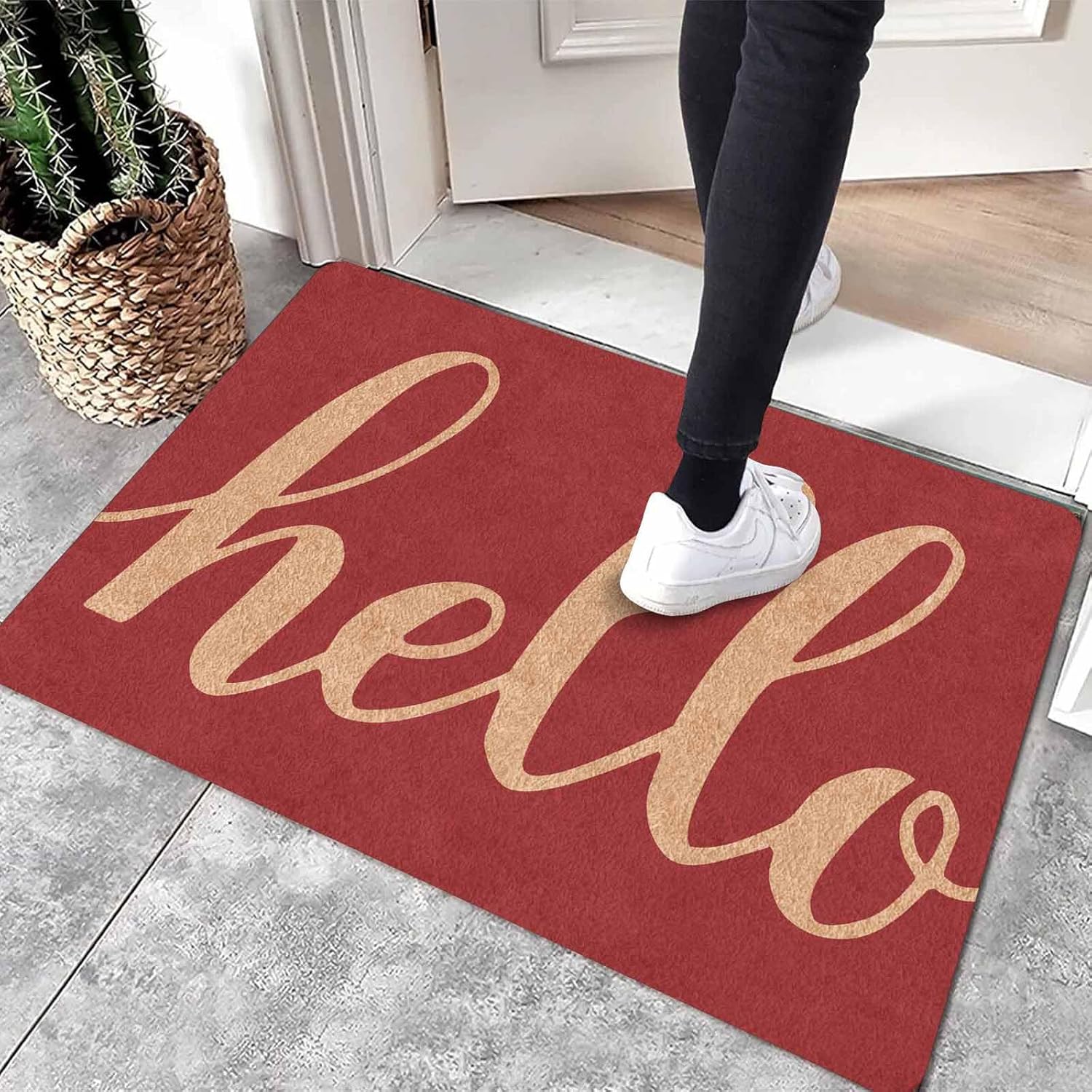 Pink 'Hello' Welcome Doormat for Front Door,Summer Home Decor,Low-Profile Switch Rug Porch Door Mat Floor Mat for Indoor Outdoor RV 30"x18"