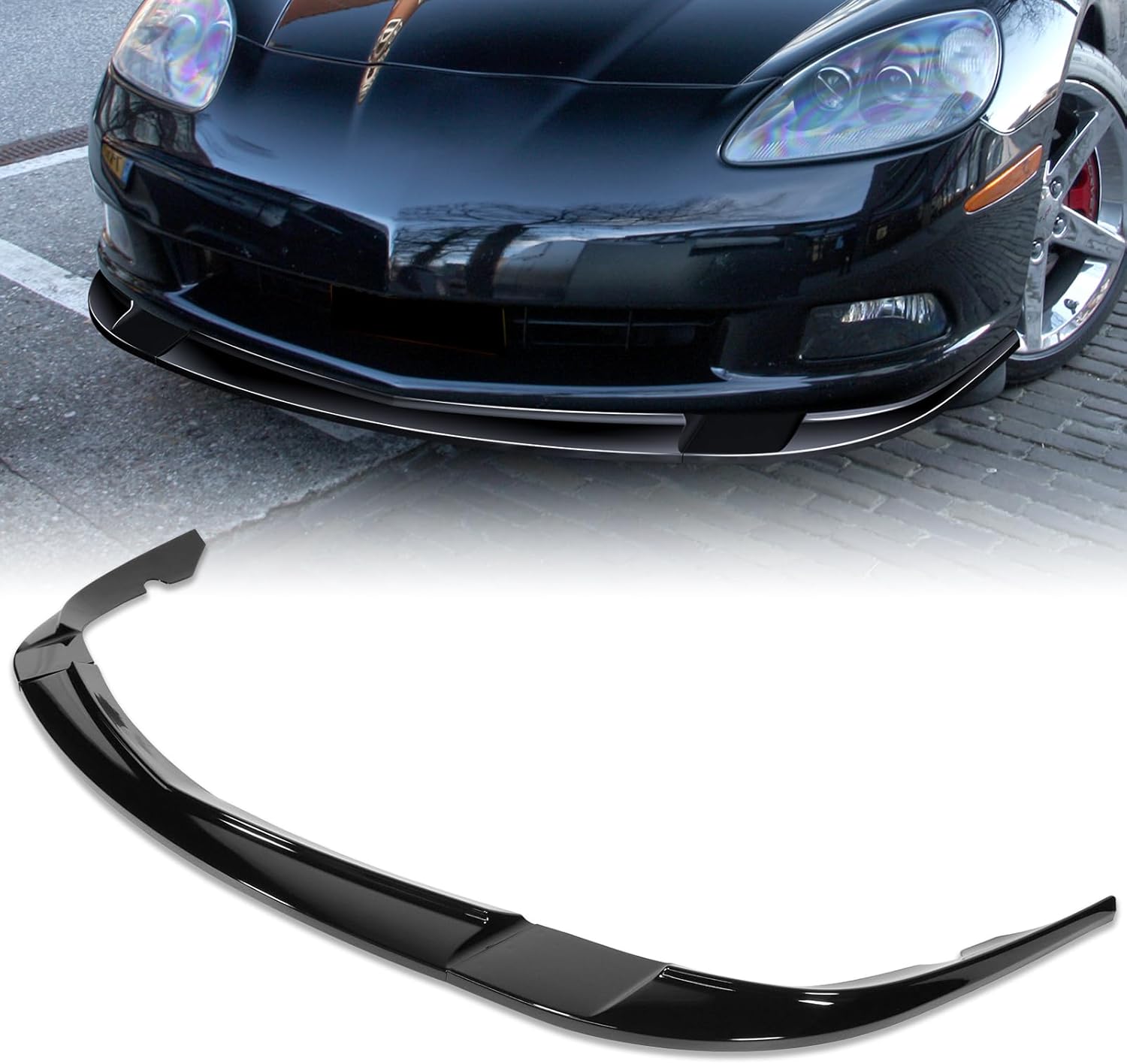 Front Bumper Lip fit for Chevrolet Corvette 2005-2013,for Chevy Corvette C6 Base Convertible Hatchback 2005-2013 3-Piece Front Bumper Lip Splitter Gloosy Black