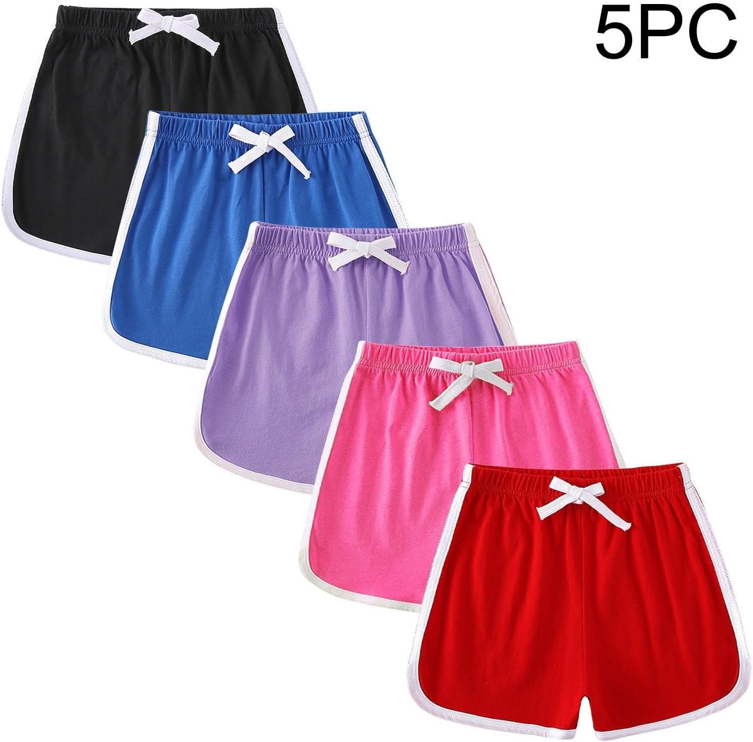 5 Pack Toddler Girls Athletic Shorts Kids Summer Casual Solid Color High Waist Sports Shorts Baggy Active Running Pants