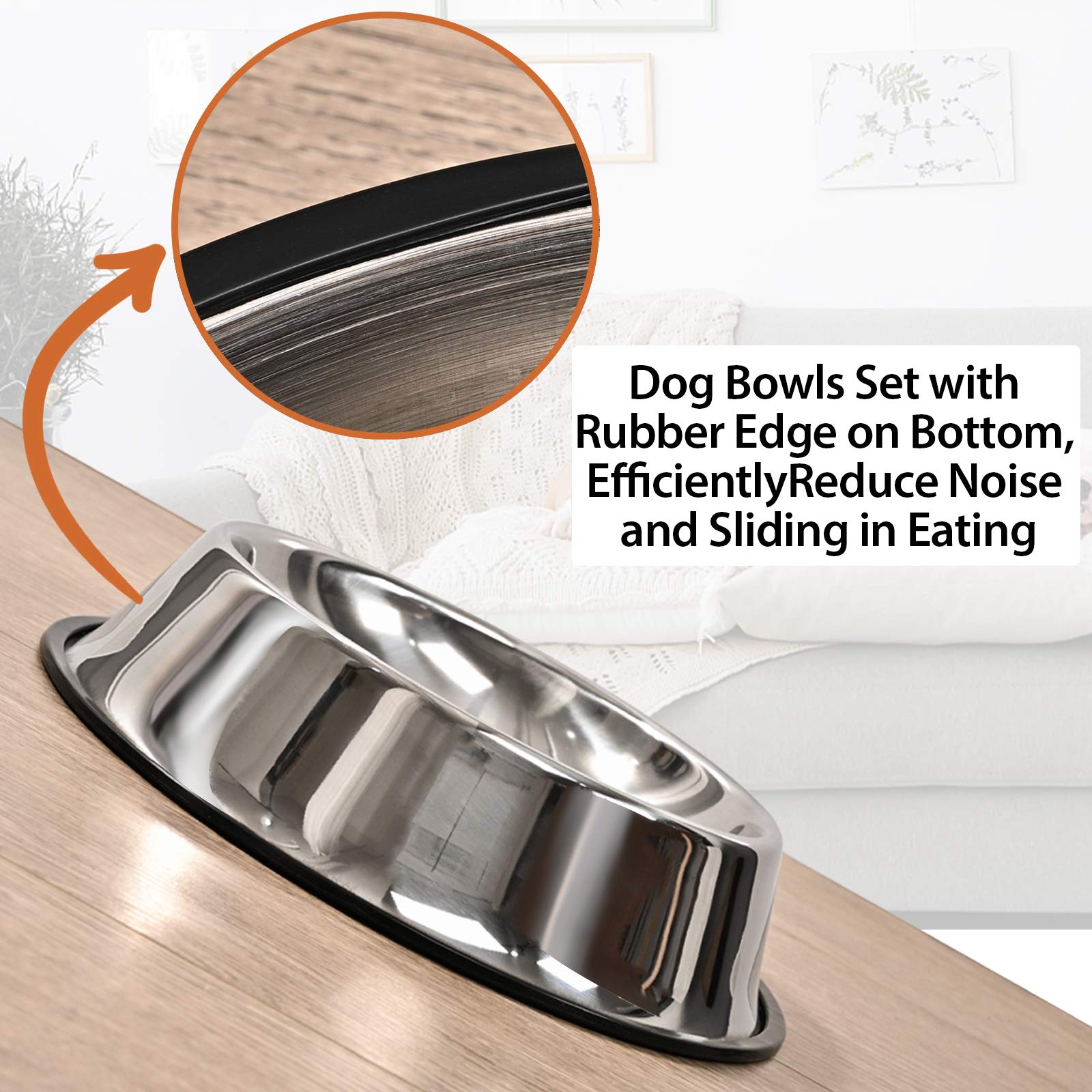 2 paquetes de tazón de acero inoxidable para perro con base de goma antideslizante para mascotas pequeñas/medianas/grandes, plato perfecto, tazón de alimentación para mascotas y tazón de agua