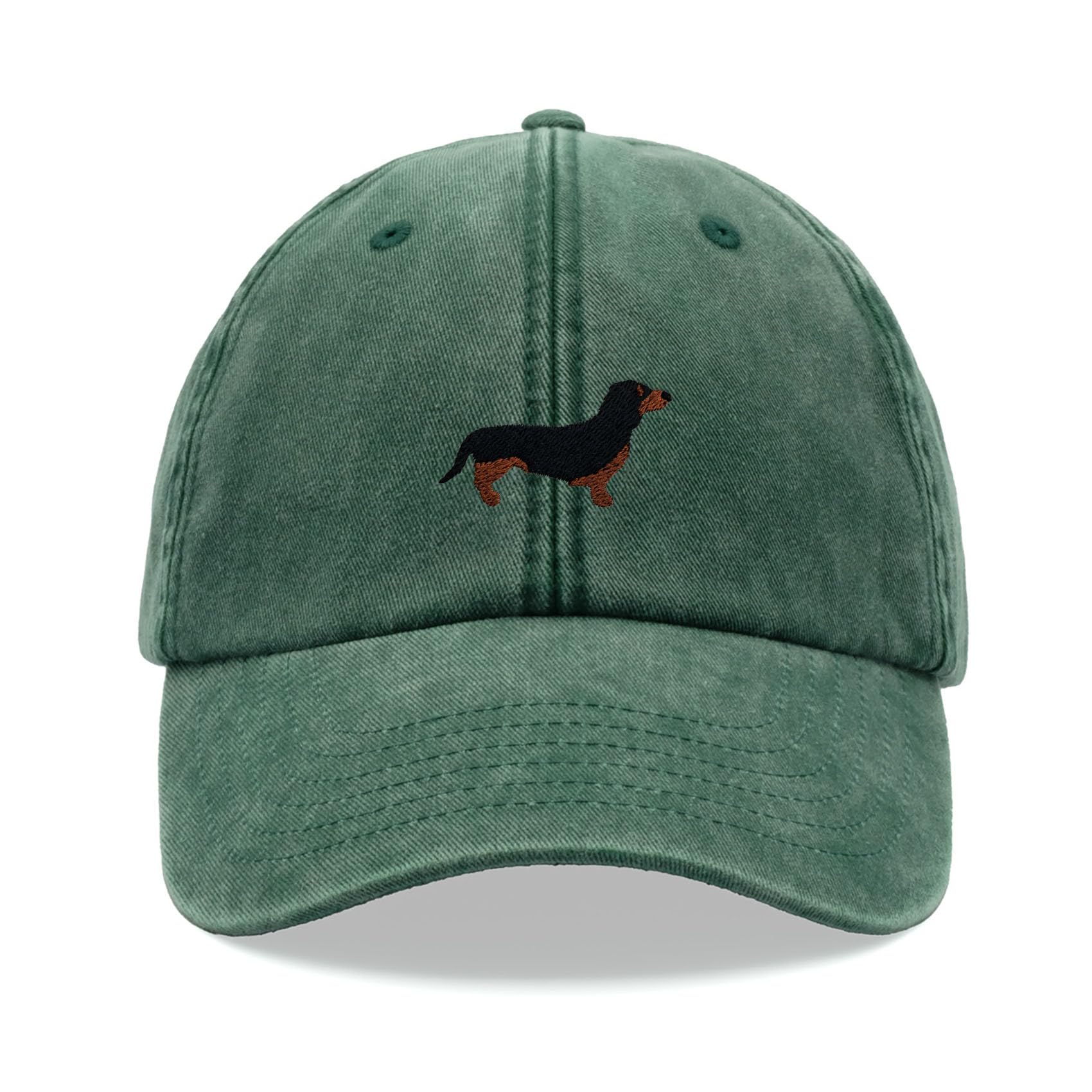 Dachshund Sausage Dog Baseball Cap Vintage Washed Unisex Dad Hat Adjustable Bottle Green