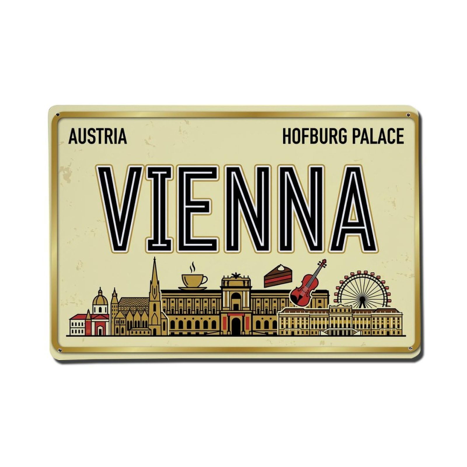 Xanthor Style Vintage Travel Vienna Austria Hofburg Palace Coffee Metal Tin Sign