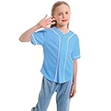 Mowbeat Boys Baseball Jersey Kids Short Sleeve Girls Hip Hop T Shirts Toddler Sport Button Down Jersey Shirt