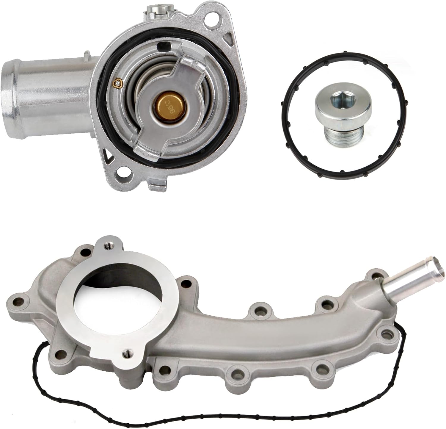 MITZONE Aluminium Thermostat Housing Assembly & Water Outlet kit Compatible with 2011-2021 Jeep Dodge RAM Chrysler 3.6L 3.2L V6 Vehicles - 200 Town & Country Avenger Grand Caravan Cherokee