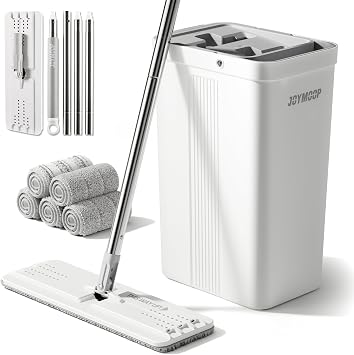 JOYMOOP Mops and Bucket with Wringer Set with 50" Mop Handle with Flexible 13" Flat Head with Flat Mop
