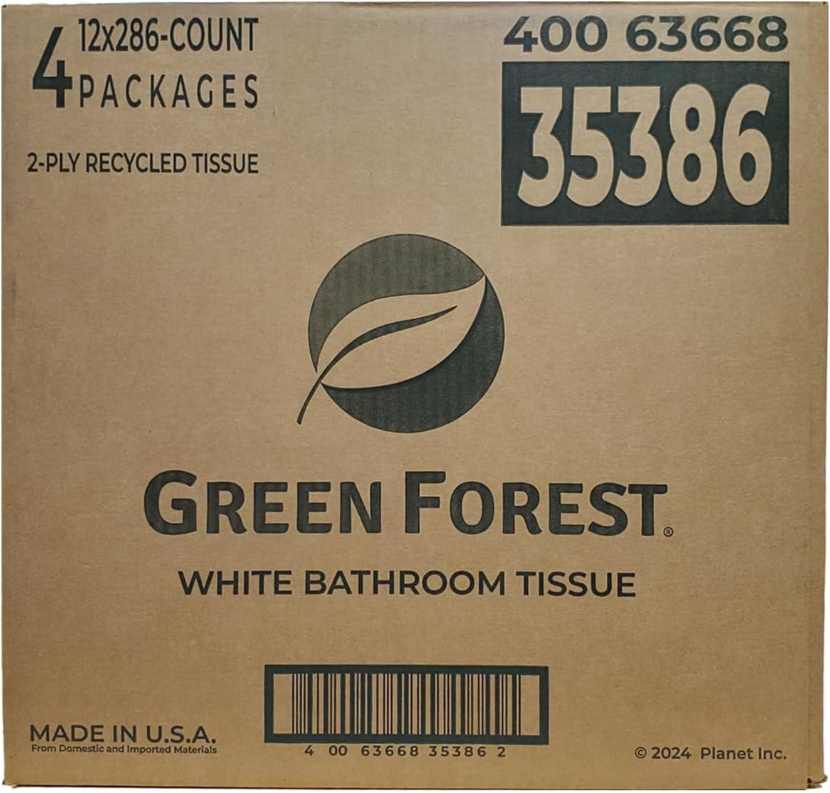 Green Forest Bathroom Tissue, 100% Recycled 12-Roll Pack, 286 Sheets per Roll (Pack of 4)
