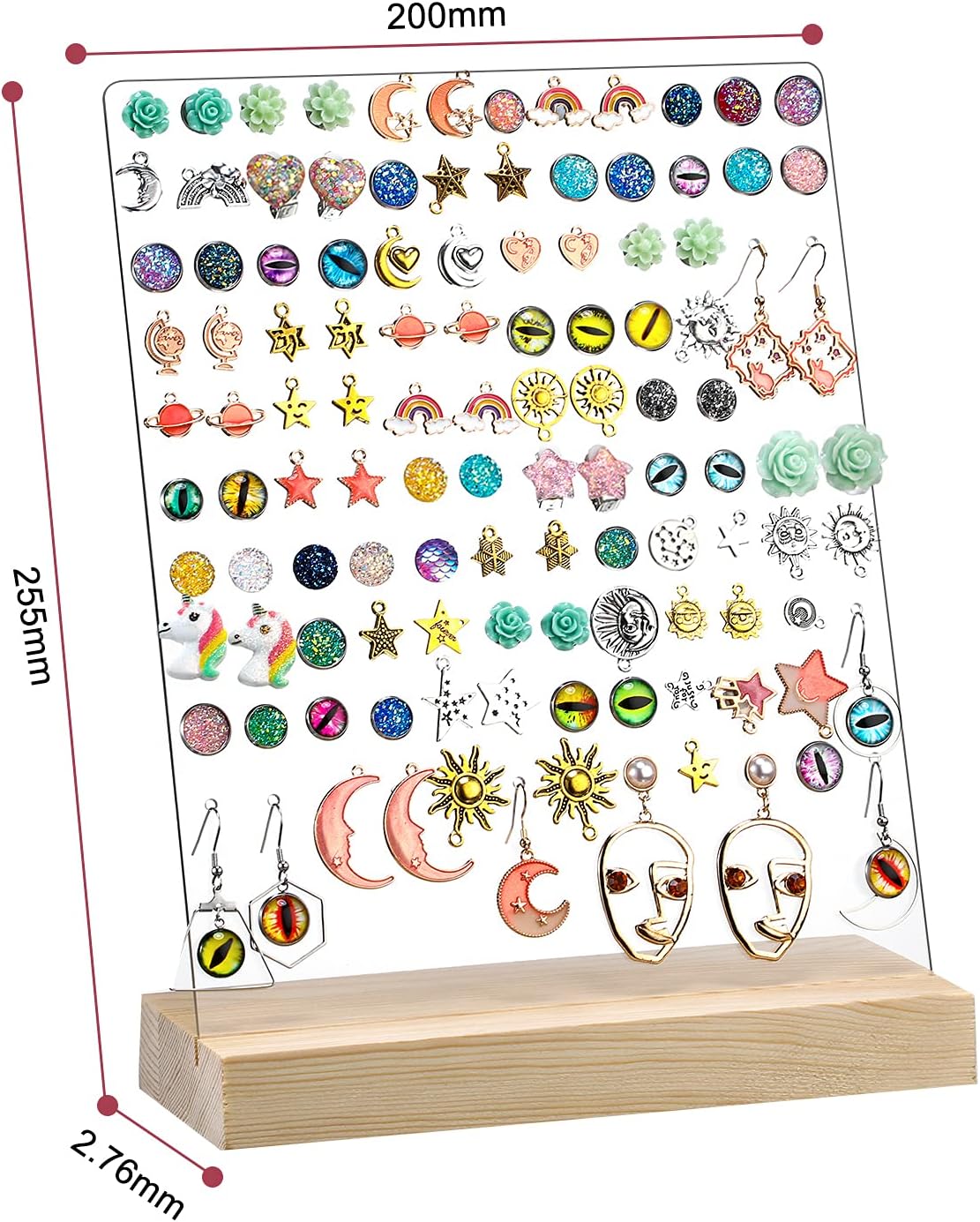 Blulu 2 Pieces 120 Holes Acrylic Earrings Holders For Girls Clear Earrings Organizer Display Pegboards with Wood Bases Ear Studs Display Stand Earring Stand Jewelry Showcase Racks (Classic Style)