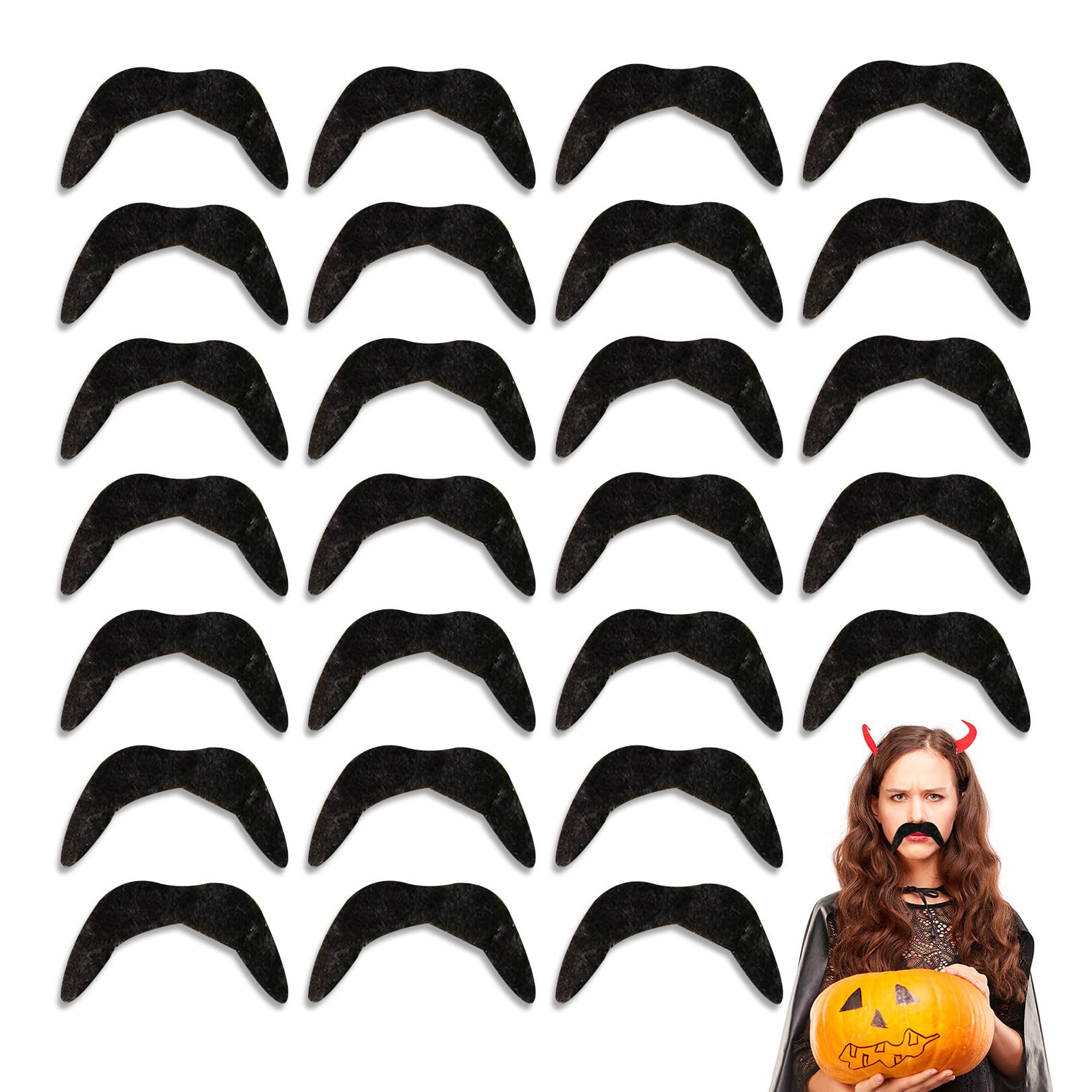 24 Pcs Fake Moustache,Stick On Mustache Mexican Fancy Dress False Moustaches Adults Funny Black Beards Realistic Self Adhesive Curly Mustaches Goatee Set for Pirate Cosplay Costume (C) — image 1