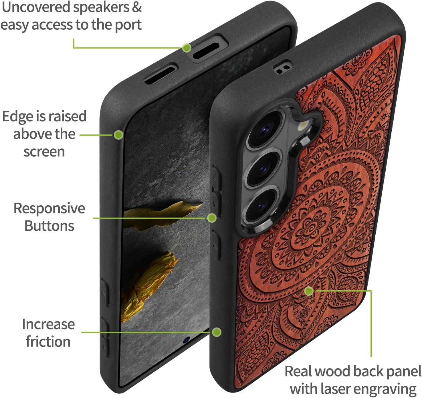 Carveit Magnetic Wooden Case for Samsung Galaxy S26 Case 2026, TPU Shockproof Cover & Wood Artisan Engraved, Compatible with MagSafe Wireless Chargers (The Indian Floral Mandala) Rosy
