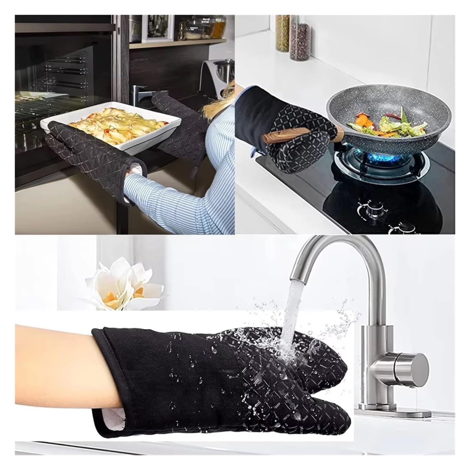 Genérico Guantes de Horno de algodón y Silicona, Guantes Antideslizantes