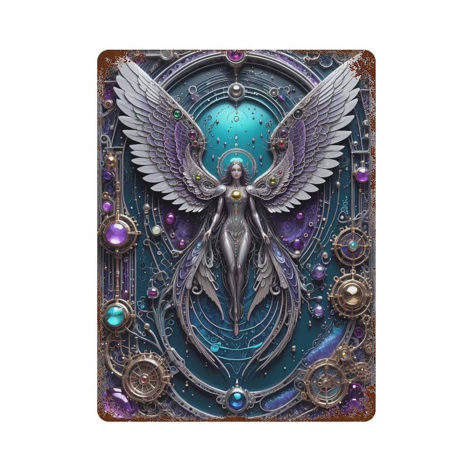 Rust Effect Cosmos Guardian Angel Aged Metal Wall Plaque 15.7"x11.8", Industrial Home Decor for Cafe, Home Bar And Lounge Decor