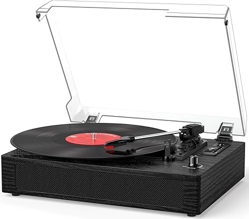 Miniatura 11 de Reproductor de discos de vinilo de tamaño extendido con reproducción Bluetooth, altavoces integrados, grabación USB, pantalla LED, tocadiscos de 3