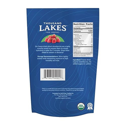 Thousand Lakes Frutas liofilizadas (fresa orgánica, 1.1 onzas (paquete de 2))