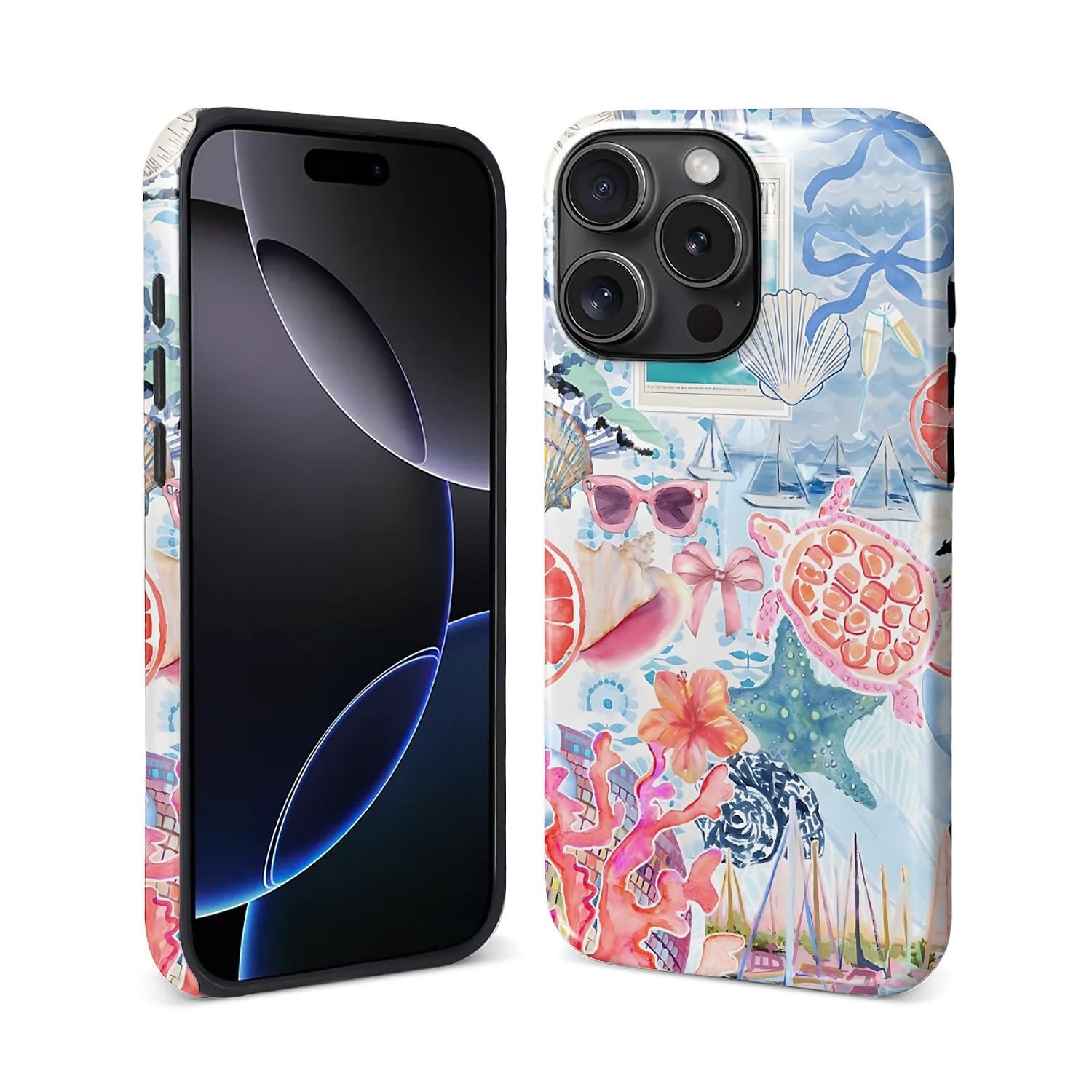 DAIZAG Case for iPhone 14 Plus [Compatible with Magsafe] for Girl Women Scratch Resistant Shockproof Coquette Case, Beachy Blue Collage