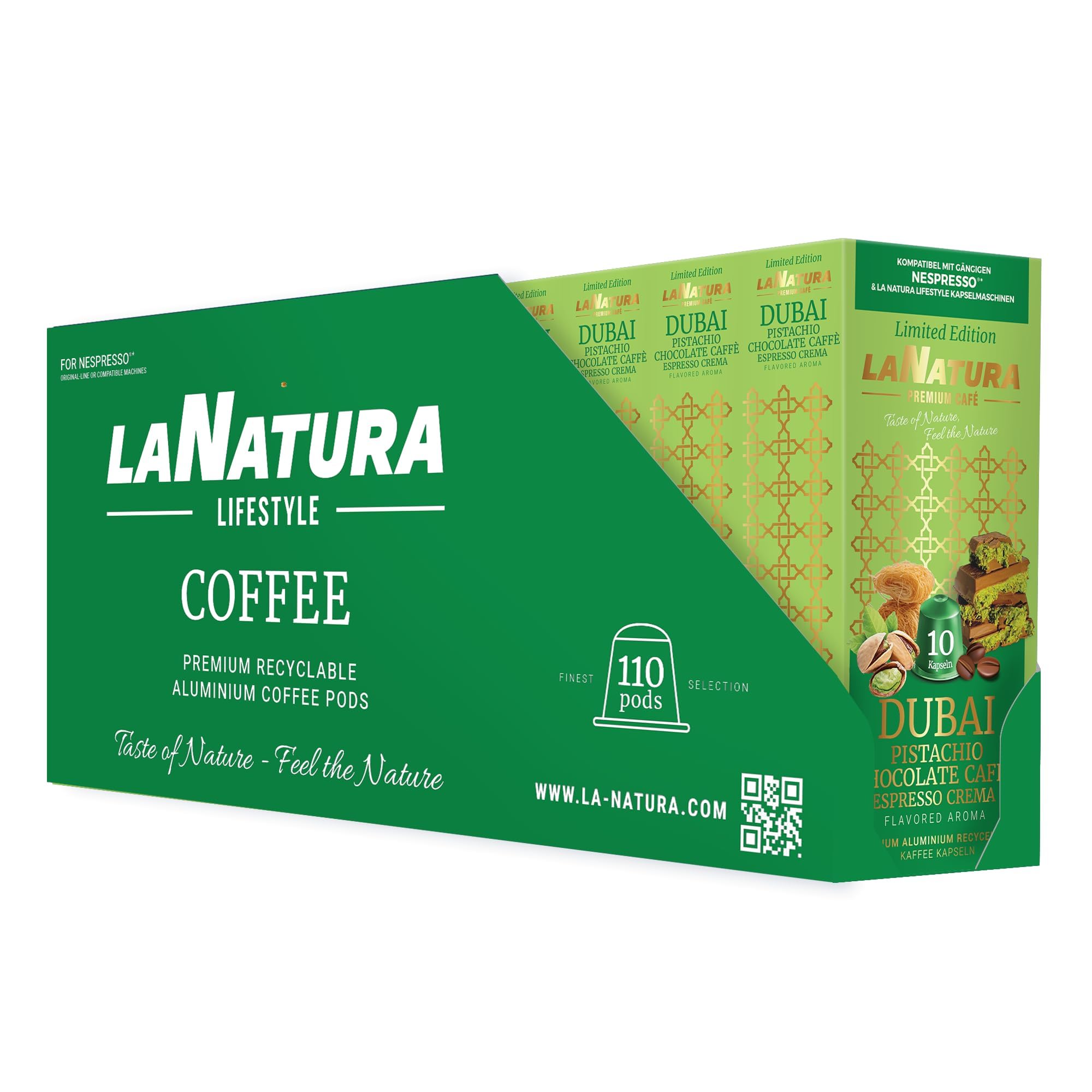 La Natura Lifestyle — kapsułki aluminiowe, kompatybilne z Nespresso® — Pistacja & Czekolada — kremowy napój — 110 sztuk