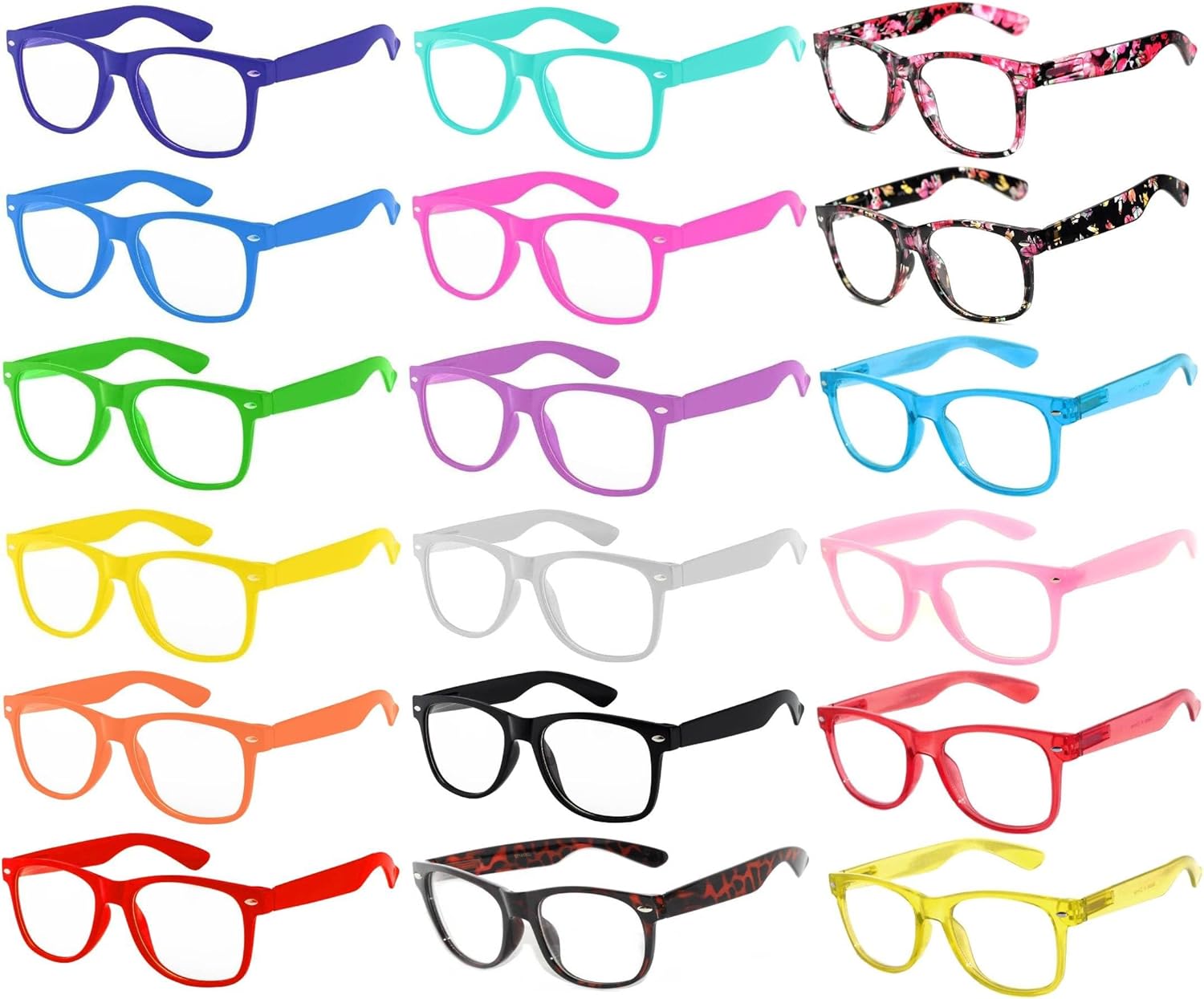 18 Pack Retro 80's Vintage Clear Lens Sunglasses Colored Frame OWL ®.