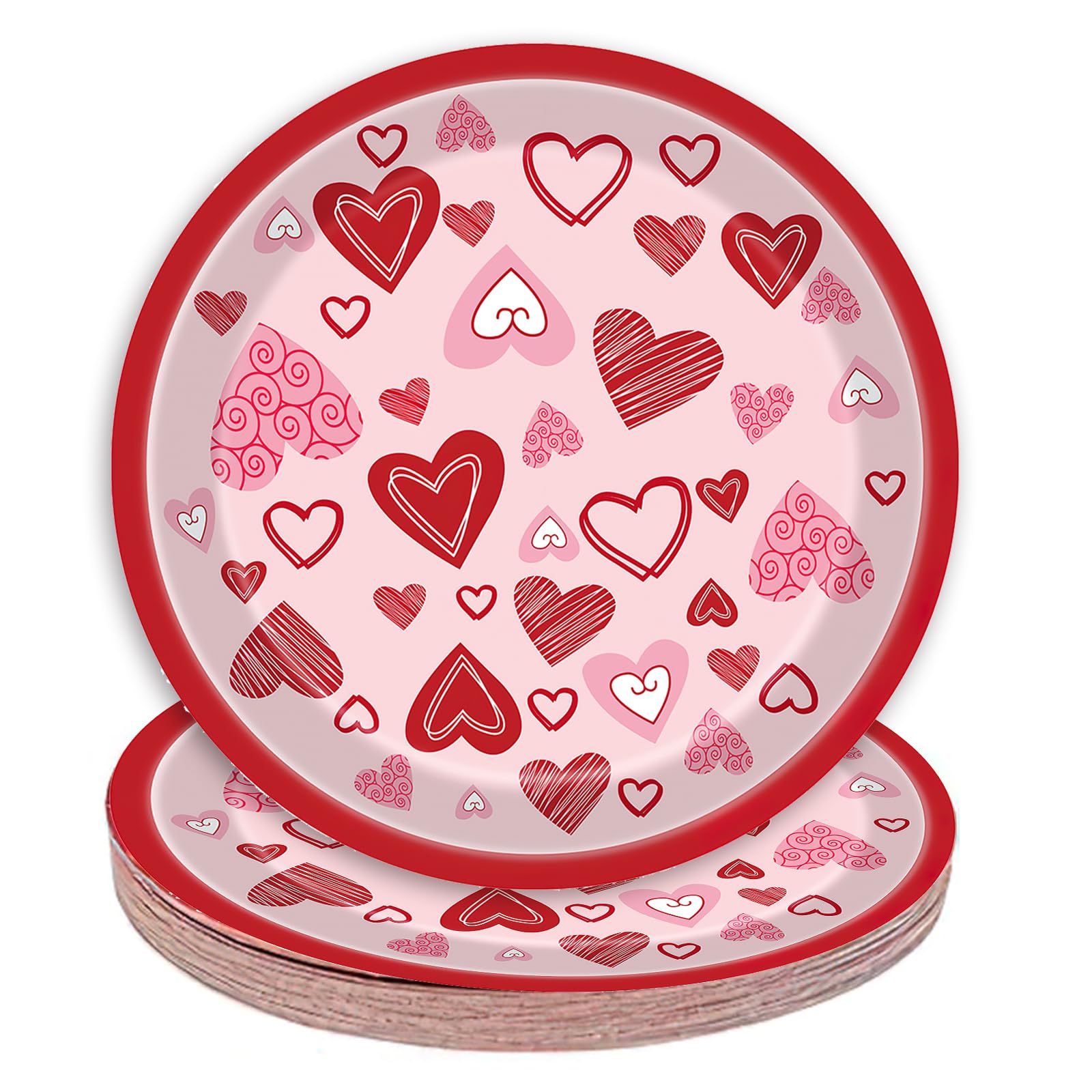 Valentine's Day Party Supplies Red Pink Lovely Heart Paper Plates Disposable Dinnerware Dessert Dinner Plate Set for Engagements Weddings Anniversary Birthday Party Decorations Serves 24