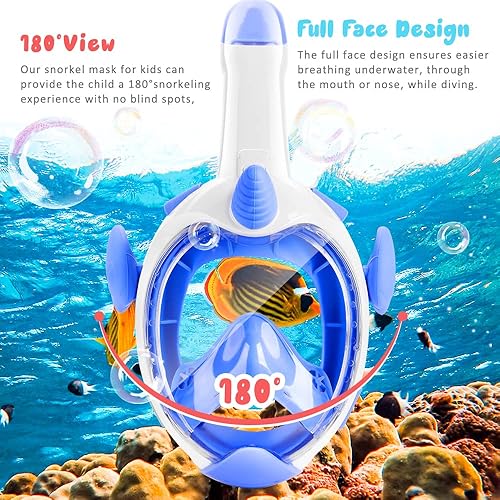 Miniatura 2 de KLERICER Máscara de esnórquel para niños, máscara de esnórquel de cara completa, vista panorámica de 180, equipo de esnórquel seco para niños,