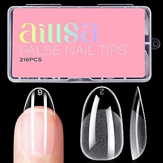 AILLSA Short Oval Nail Tips Full Cover Clear Gelly Nails Tip Half Matte Acrylic Tips Pre-Filed Fake Press on Nail Tips for Extension Home DIY Salon Manicure 216PCS 12 Sizes