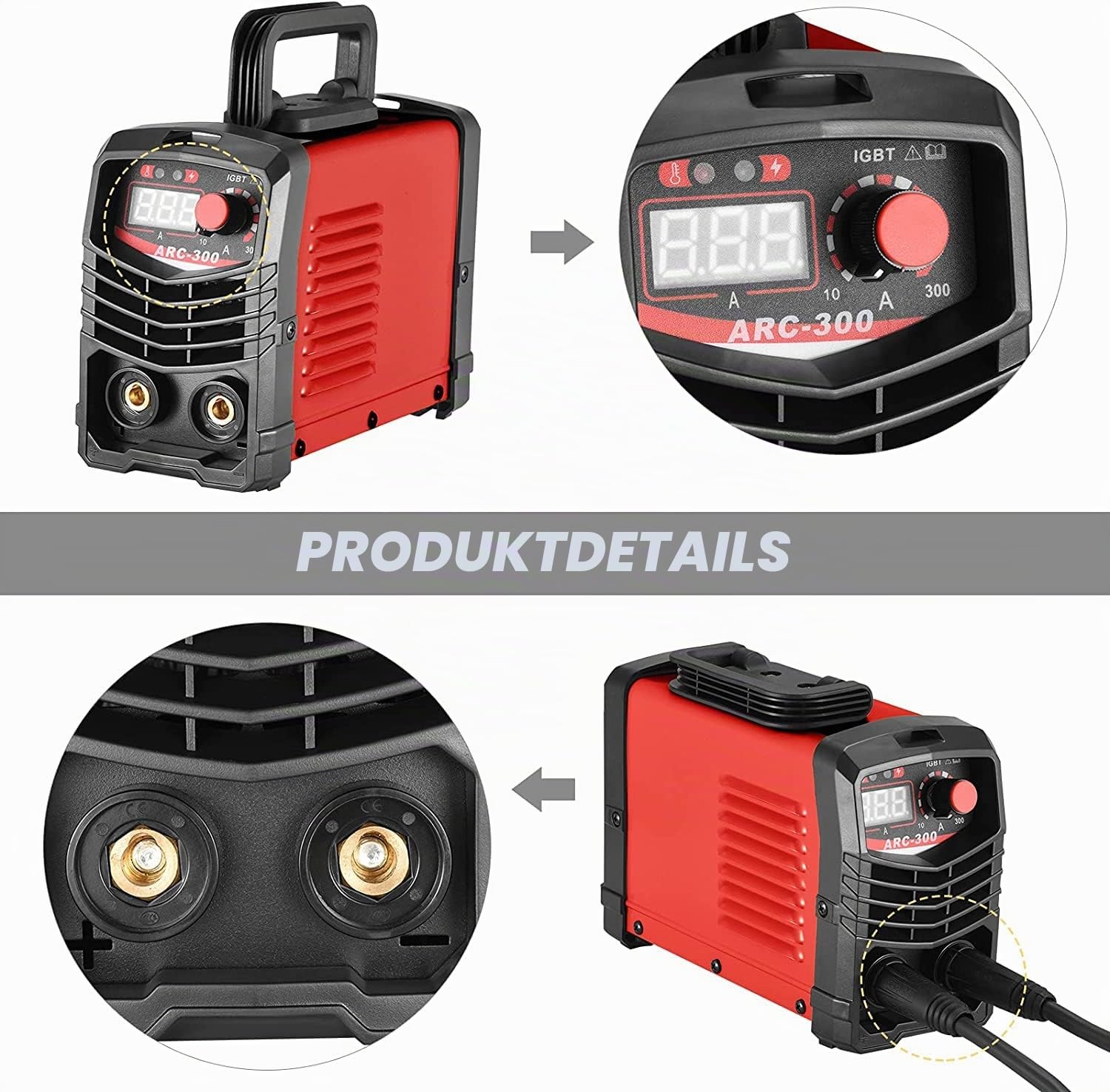 Inverter Schweißgerät ARC MMA -300 Amp IGBT Schweißgerät Inverter Digital Display LCD 220V Welder mit Unterstützung für Elektroden, Erdclips, Mas-chera, Bürsten, Schweißstangen und Handschuhe