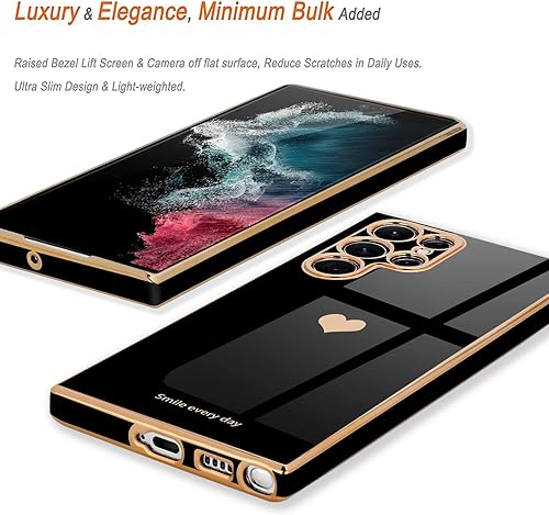 Miniatura 4 de Teageo Funda para Samsung Galaxy S22 Ultra 5G para mujeres y niñas diseño de corazón de amor cubierta trasera suave protección de cámara completa