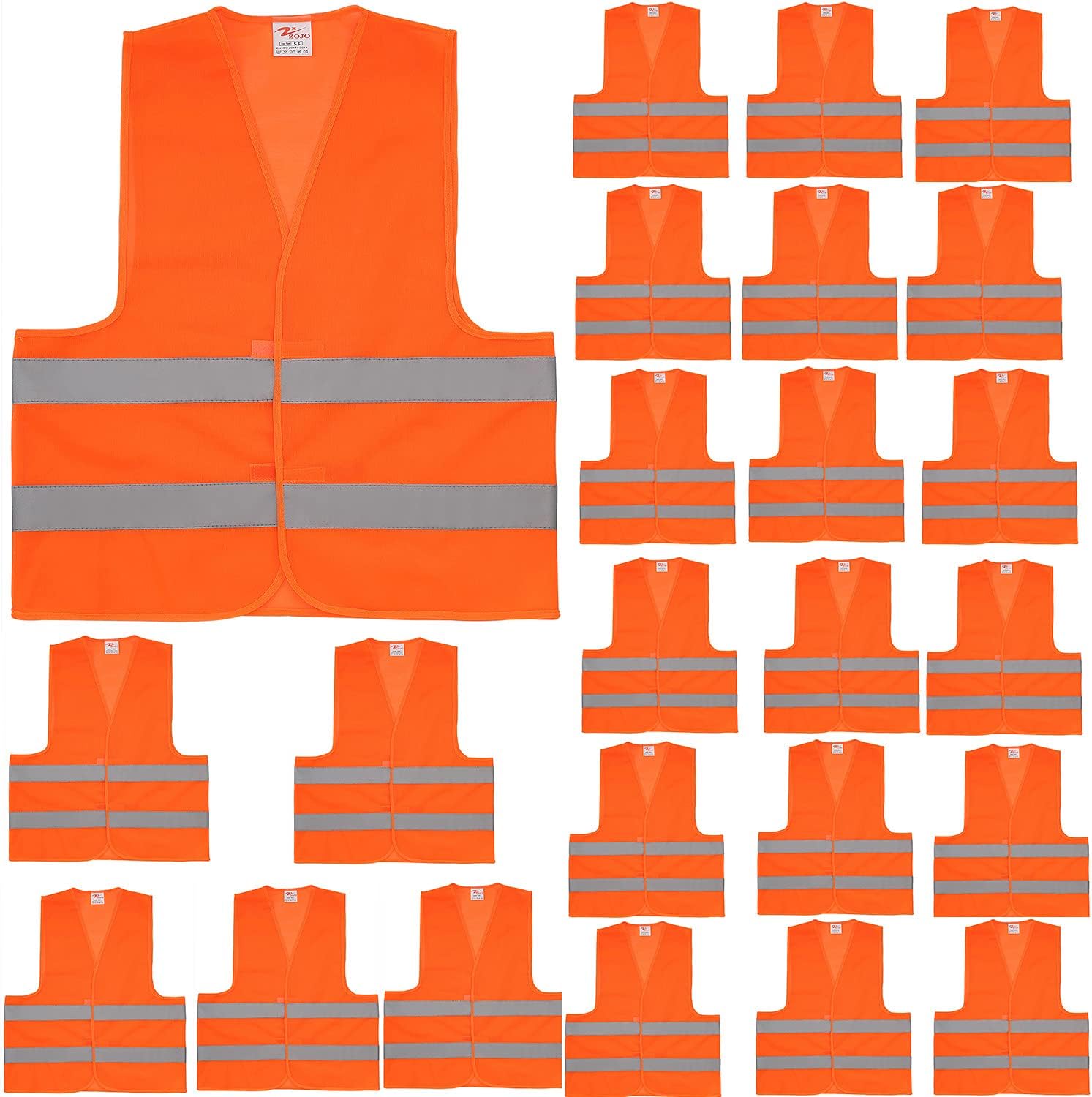 zojo Normal Visibility Safety Vests,24pcs,Adjustable Size,Lightweight Mesh Fabric, Wholesale Safety Vest for Outdoor Works,