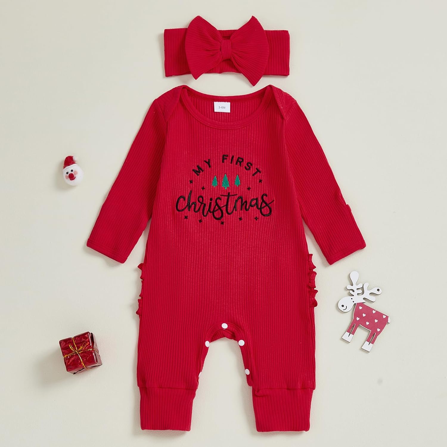 Adobabirl Baby Girl Clothes Newborn Onesie Ribbed Ruffle Romper Long Sleeve Jumpsuit Infant Cute Outfit with Headband - Image 2