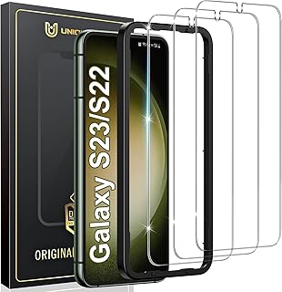 [3 Pack]UniqueMe Screen Protector for Samsung Galaxy S22/S23 5G 6.1-Inch,9H Hardness HD Clear Tempered Glass[Easy Installation Frame][Anti-Scratch][Bubble Free]Case-Friendly,Anti-Glare